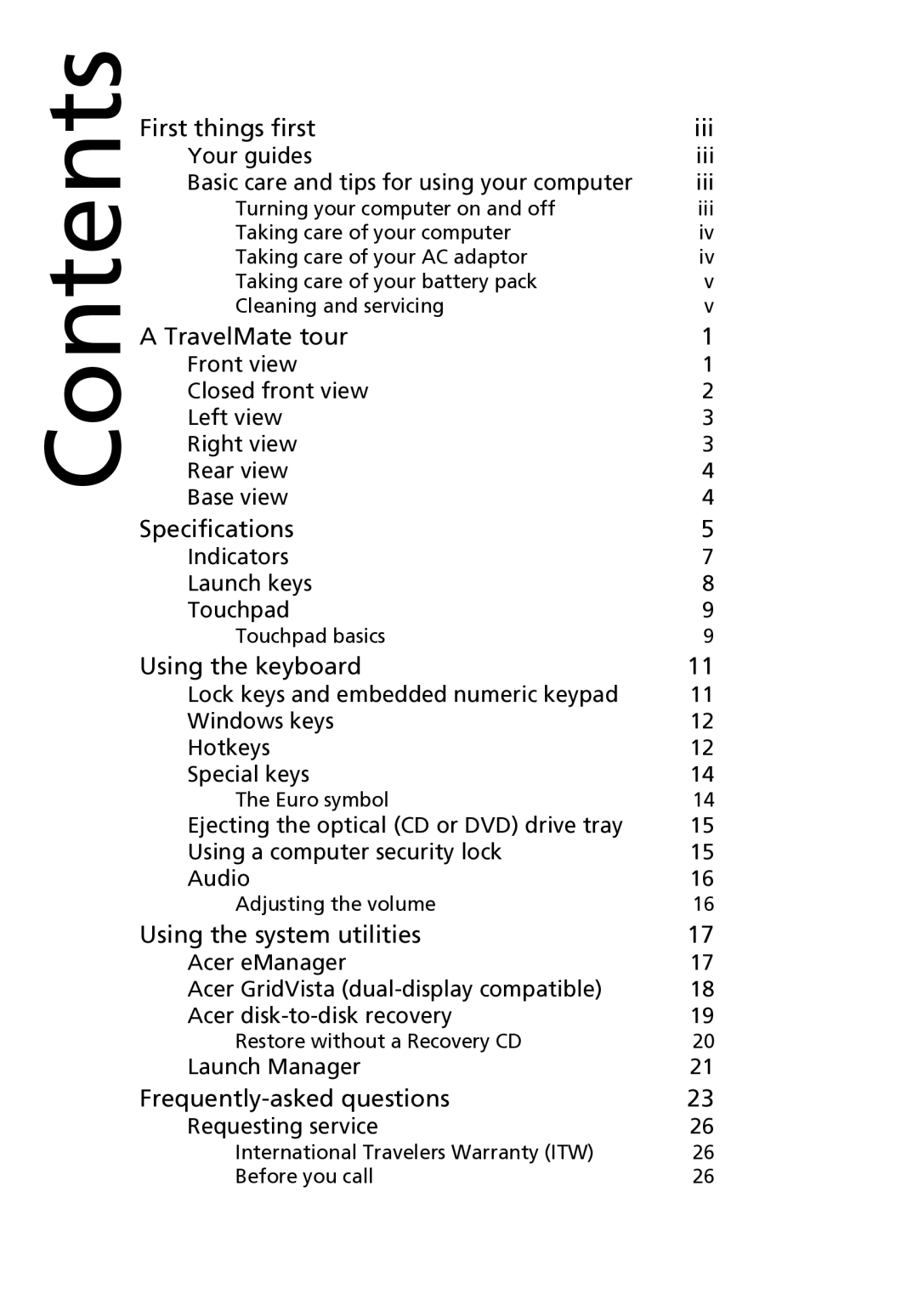 Acer 2310 Series manual Contents 