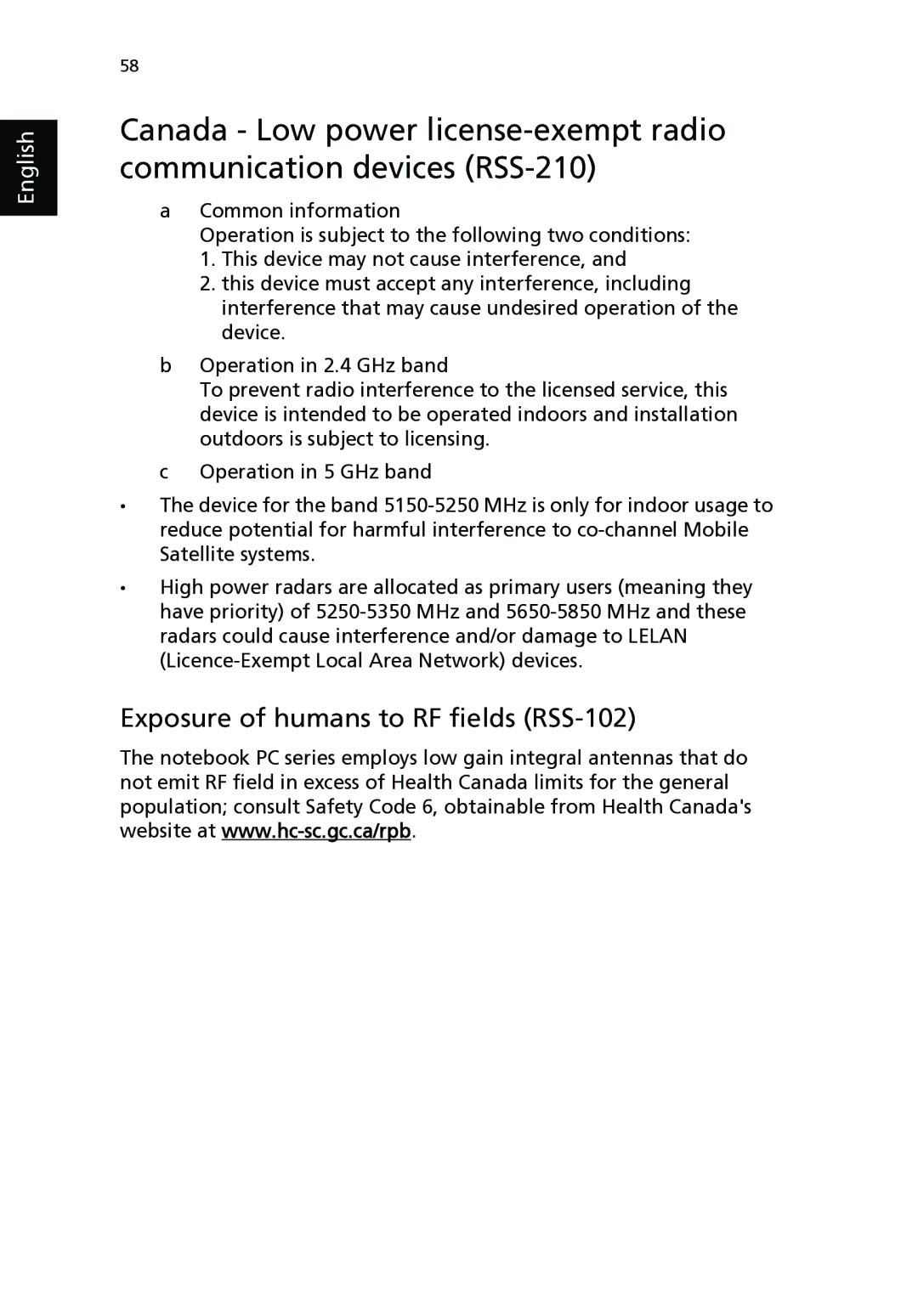 Acer 2310 Series manual Exposure of humans to RF fields RSS-102 