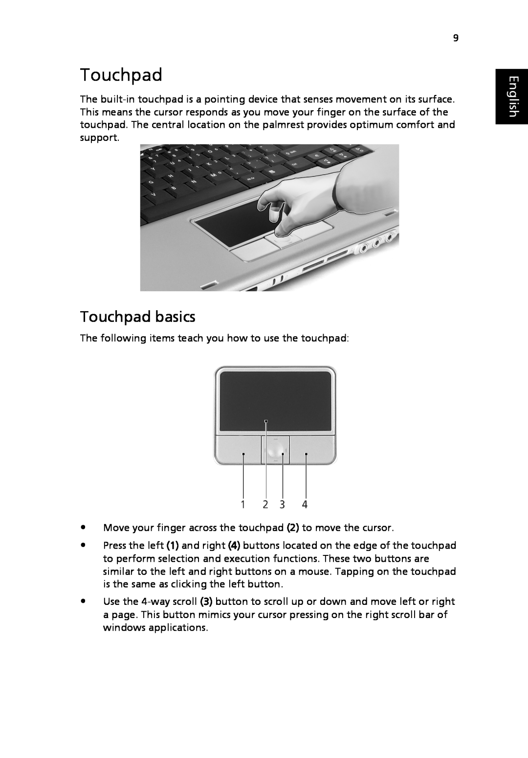 Acer 2310 Series manual Touchpad basics, English 