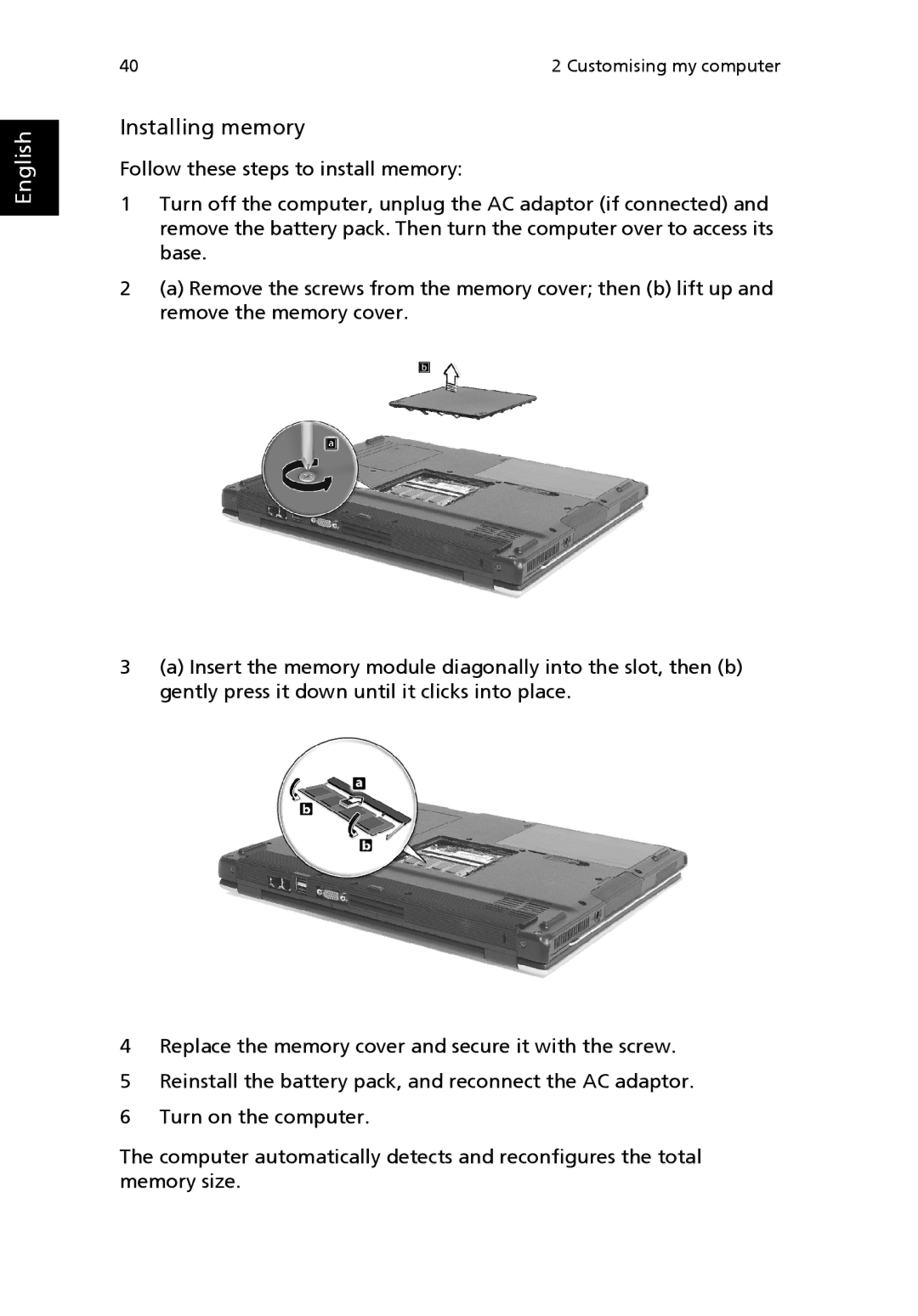 Acer 2350 manual Installing memory 