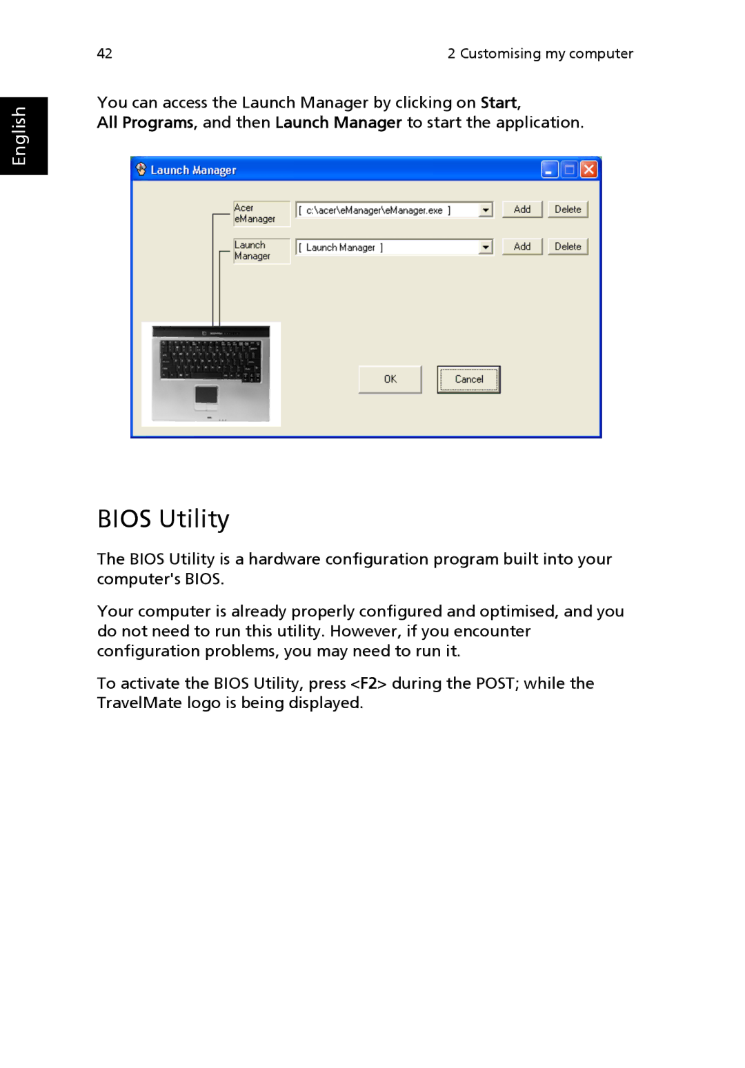 Acer 2350 manual Bios Utility 