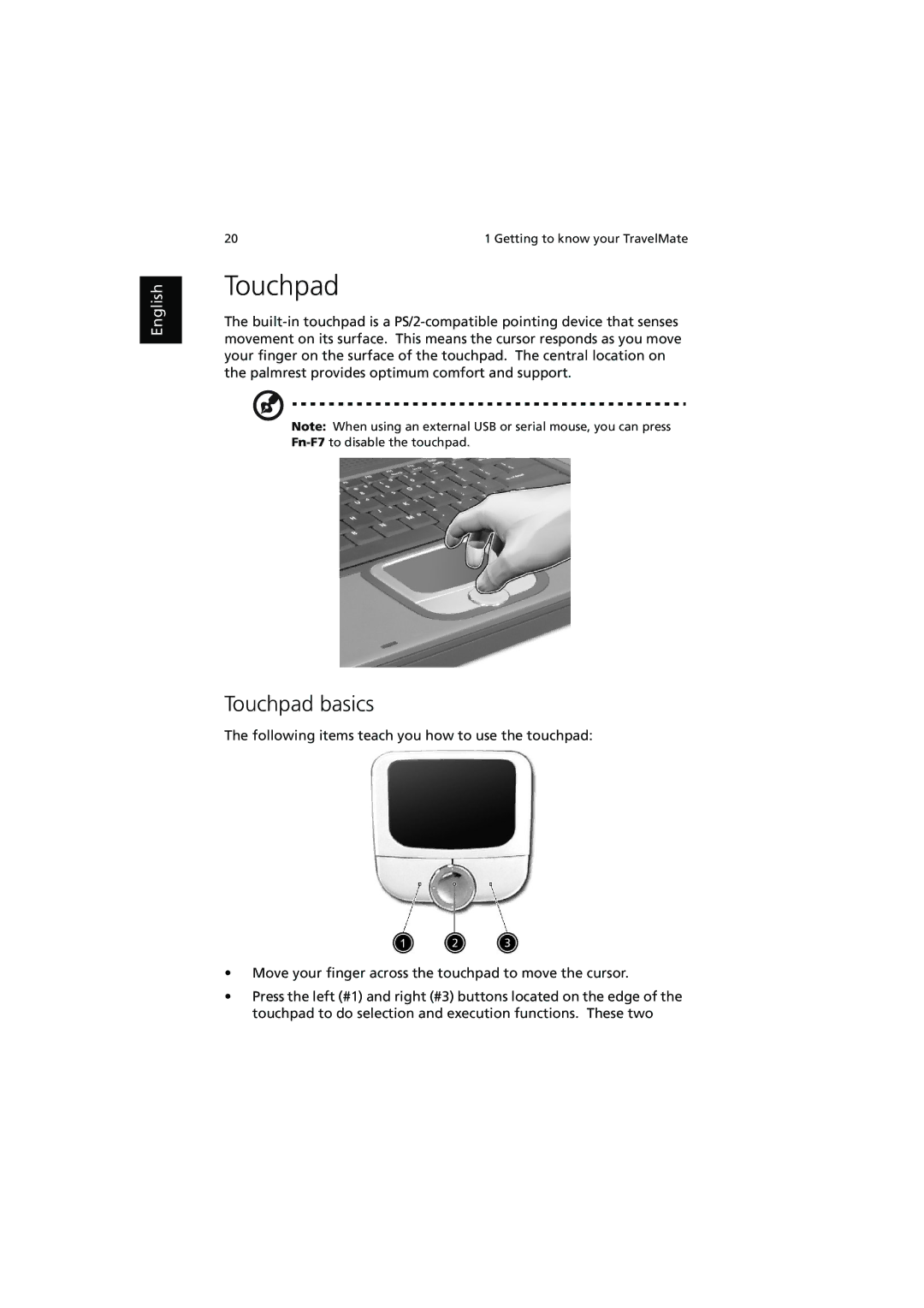 Acer 240, 250 manual Touchpad basics 