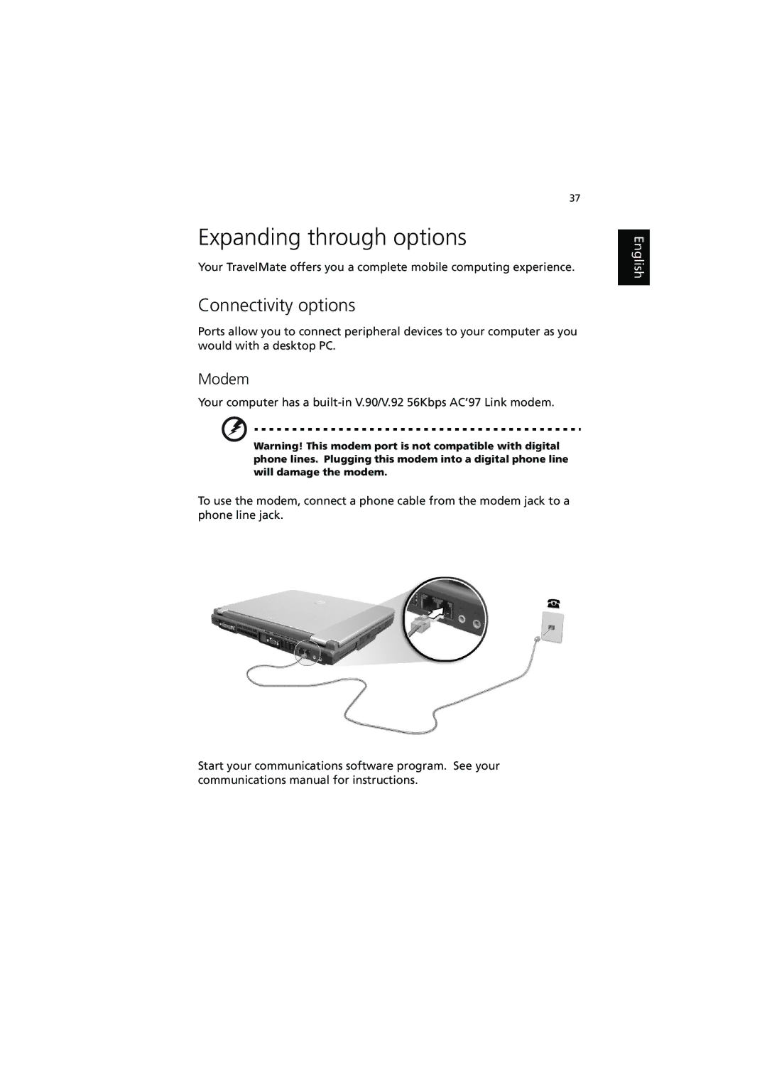 Acer 250, 240 manual Expanding through options, Connectivity options, Modem 