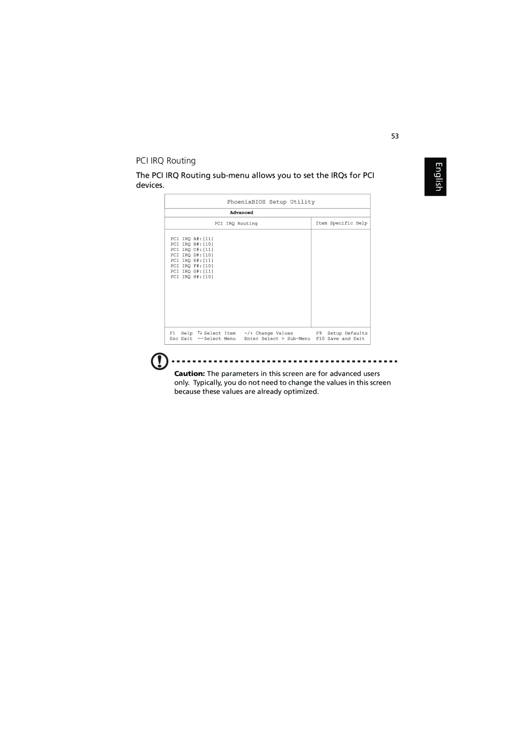 Acer 250, 240 manual PCI IRQ Routing 