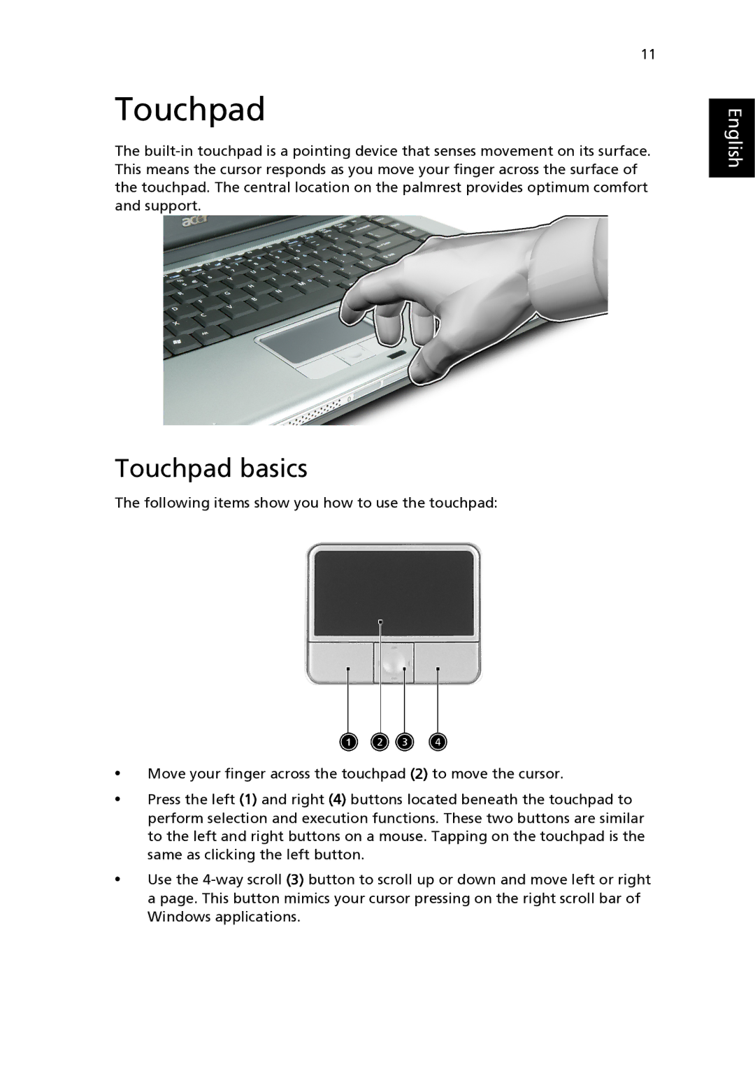 Acer 3210 Series, 2400 Series manual Touchpad basics 