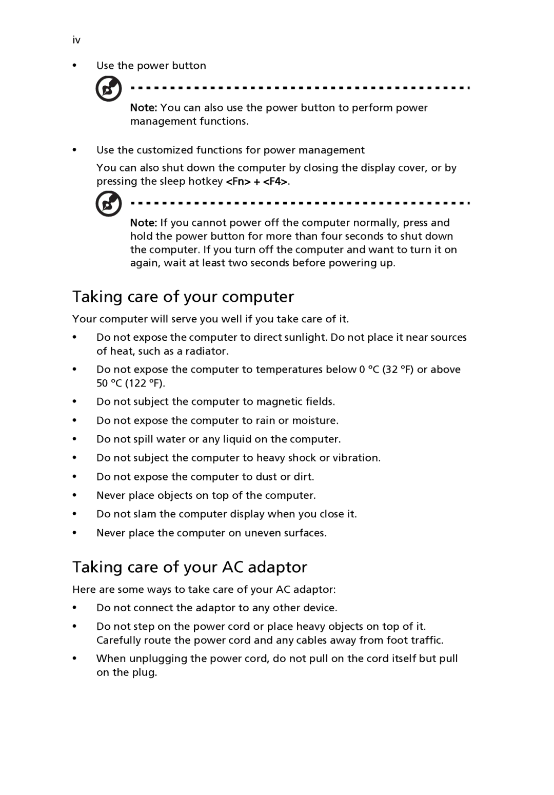 Acer 2400 Series, 3210 Series manual Taking care of your computer, Taking care of your AC adaptor 