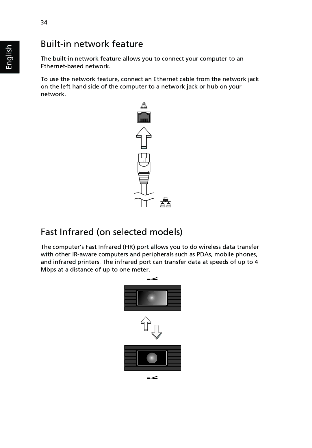 Acer 2400 Series, 3210 Series manual Built-in network feature, Fast Infrared on selected models 