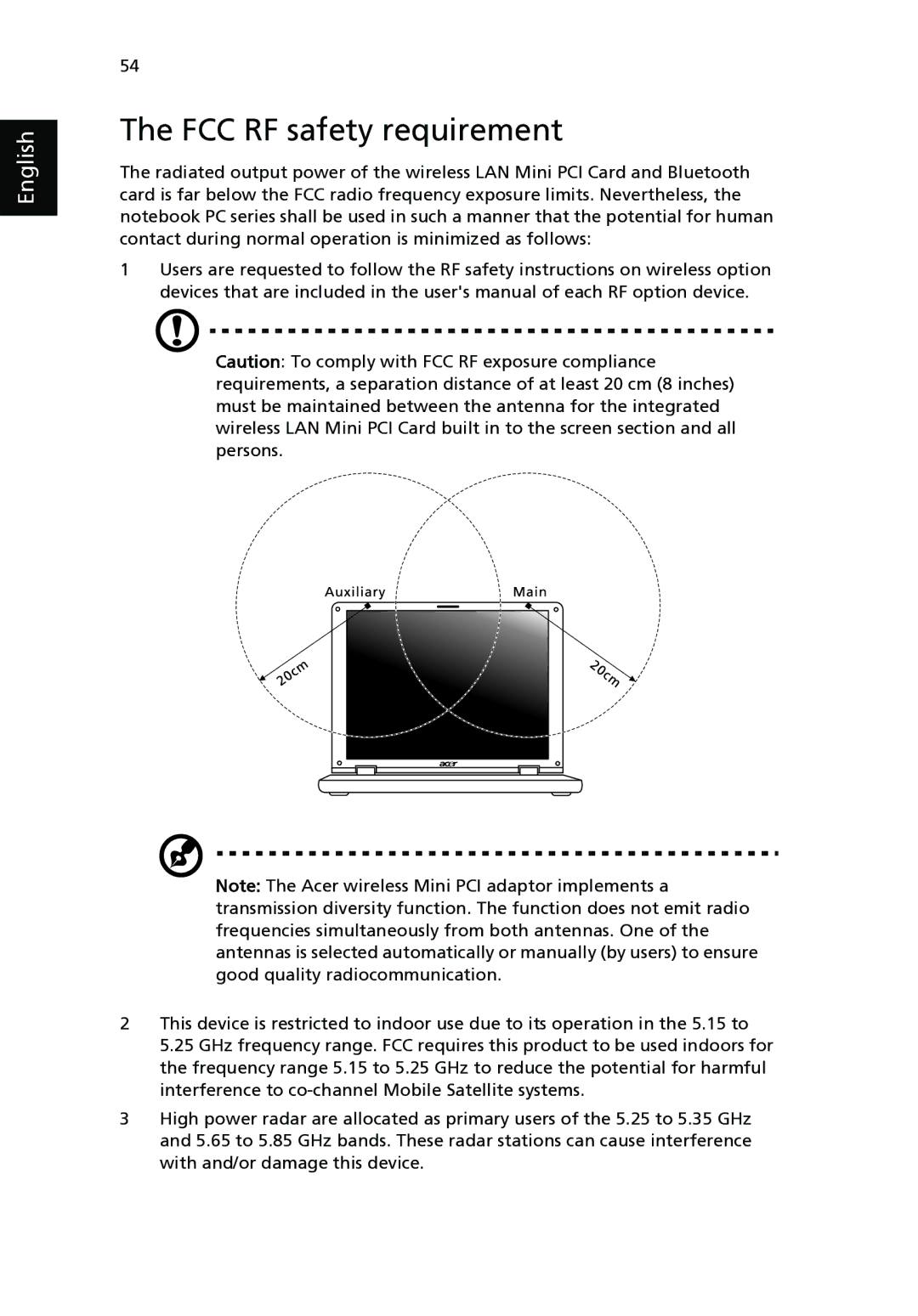 Acer 2400 Series, 3210 Series manual FCC RF safety requirement 