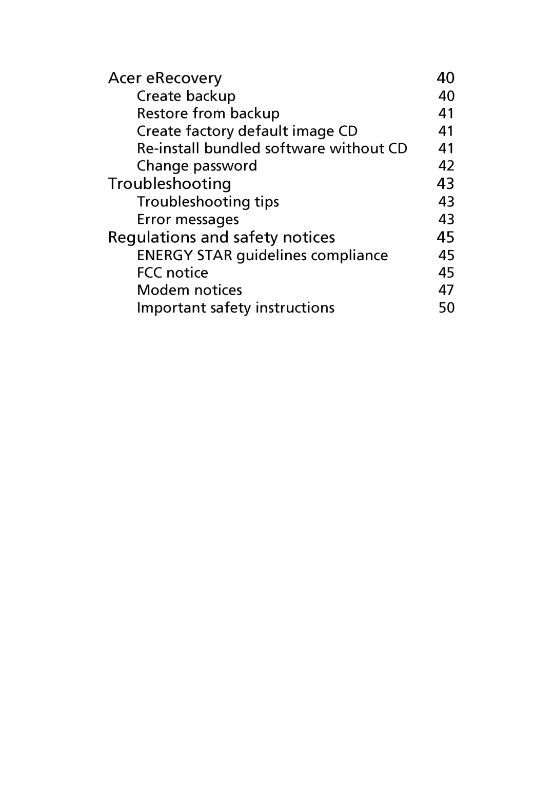 Acer 2400 Series, 3210 Series manual Acer eRecovery, Troubleshooting, Regulations and safety notices 