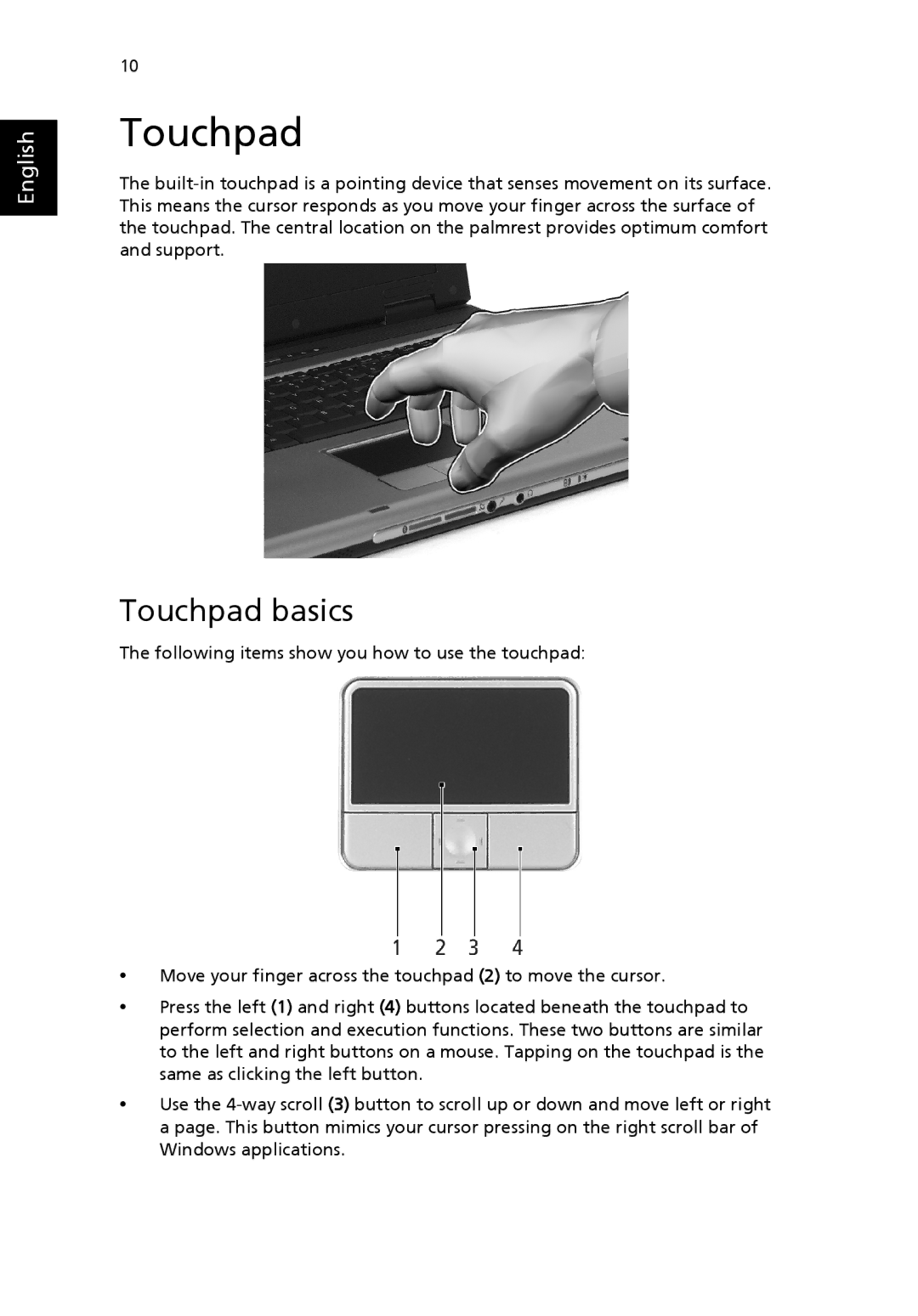 Acer 2410 Series manual Touchpad basics 