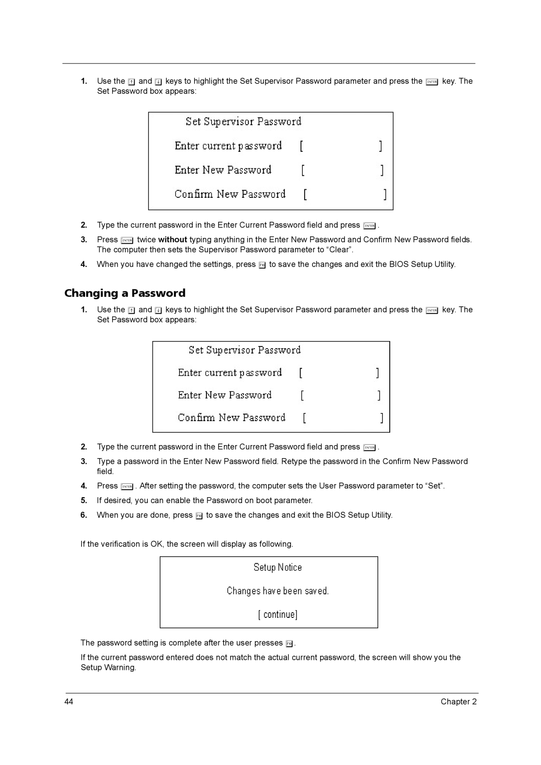 Acer 2420 manual Changing a Password 