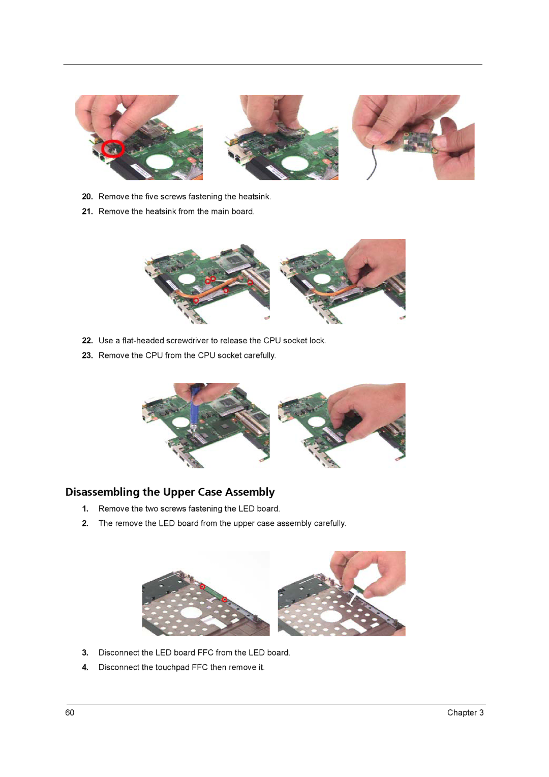 Acer 2420 manual Disassembling the Upper Case Assembly 