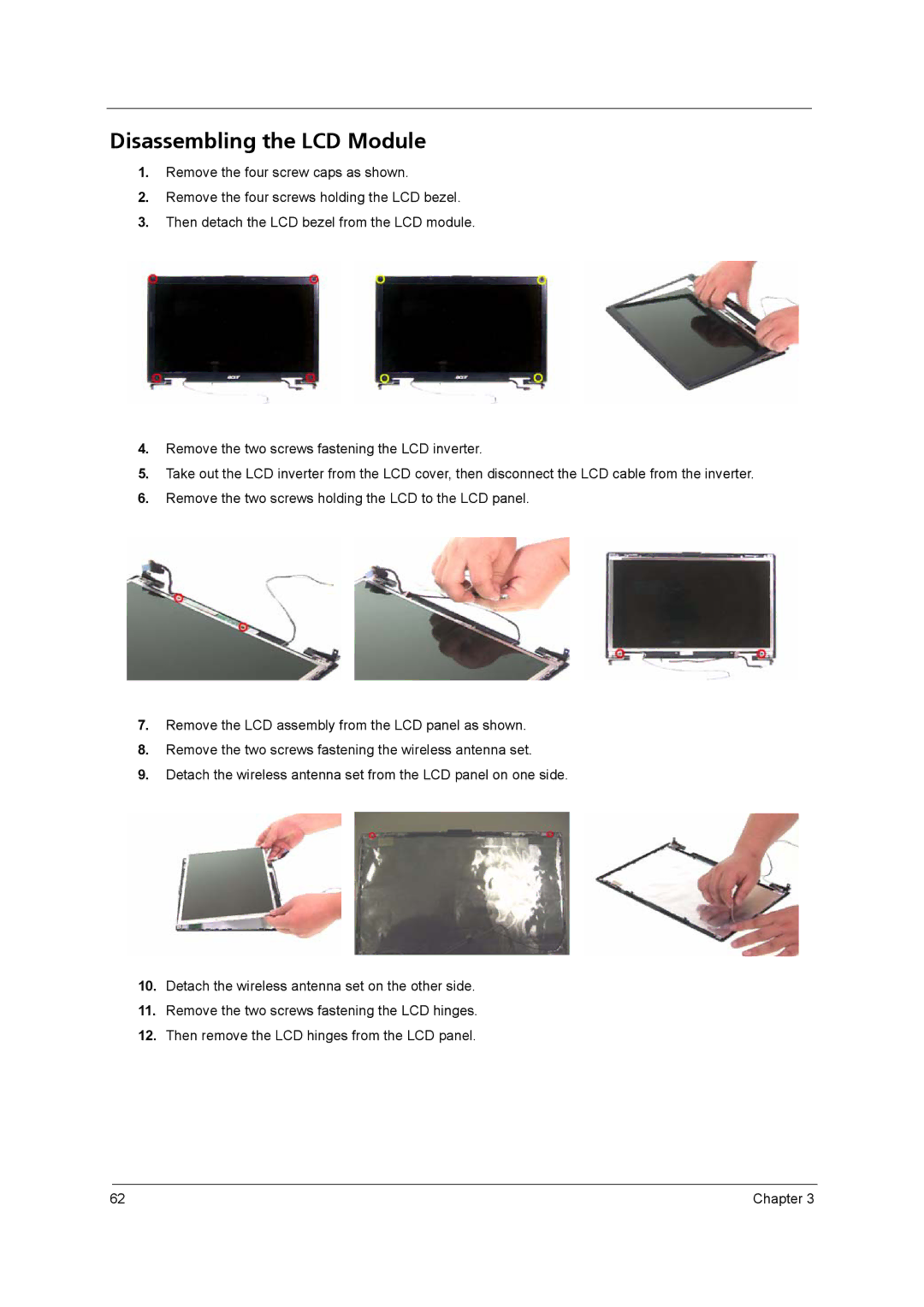 Acer 2420 manual Disassembling the LCD Module 