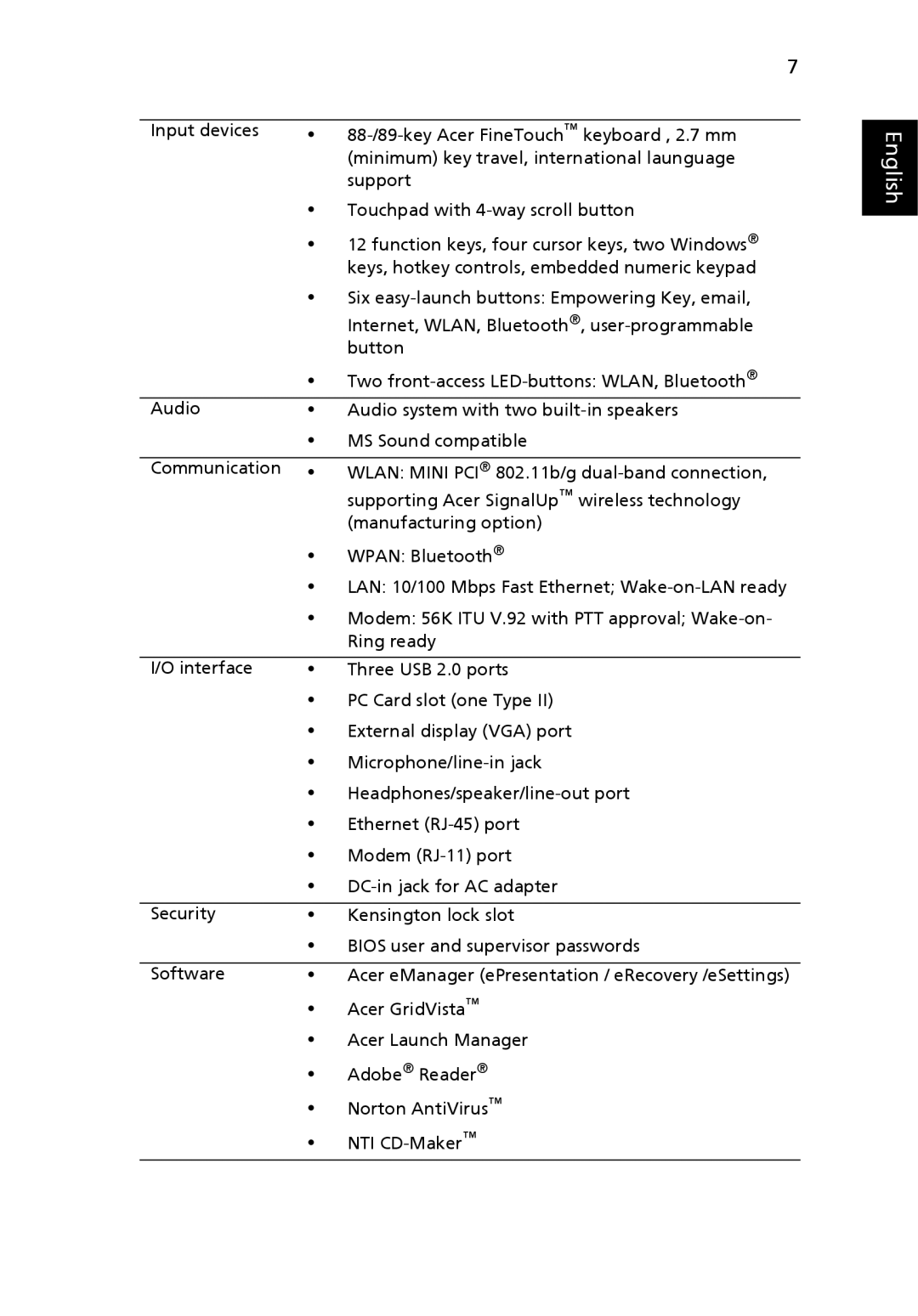 Acer 2430 Series manual English 