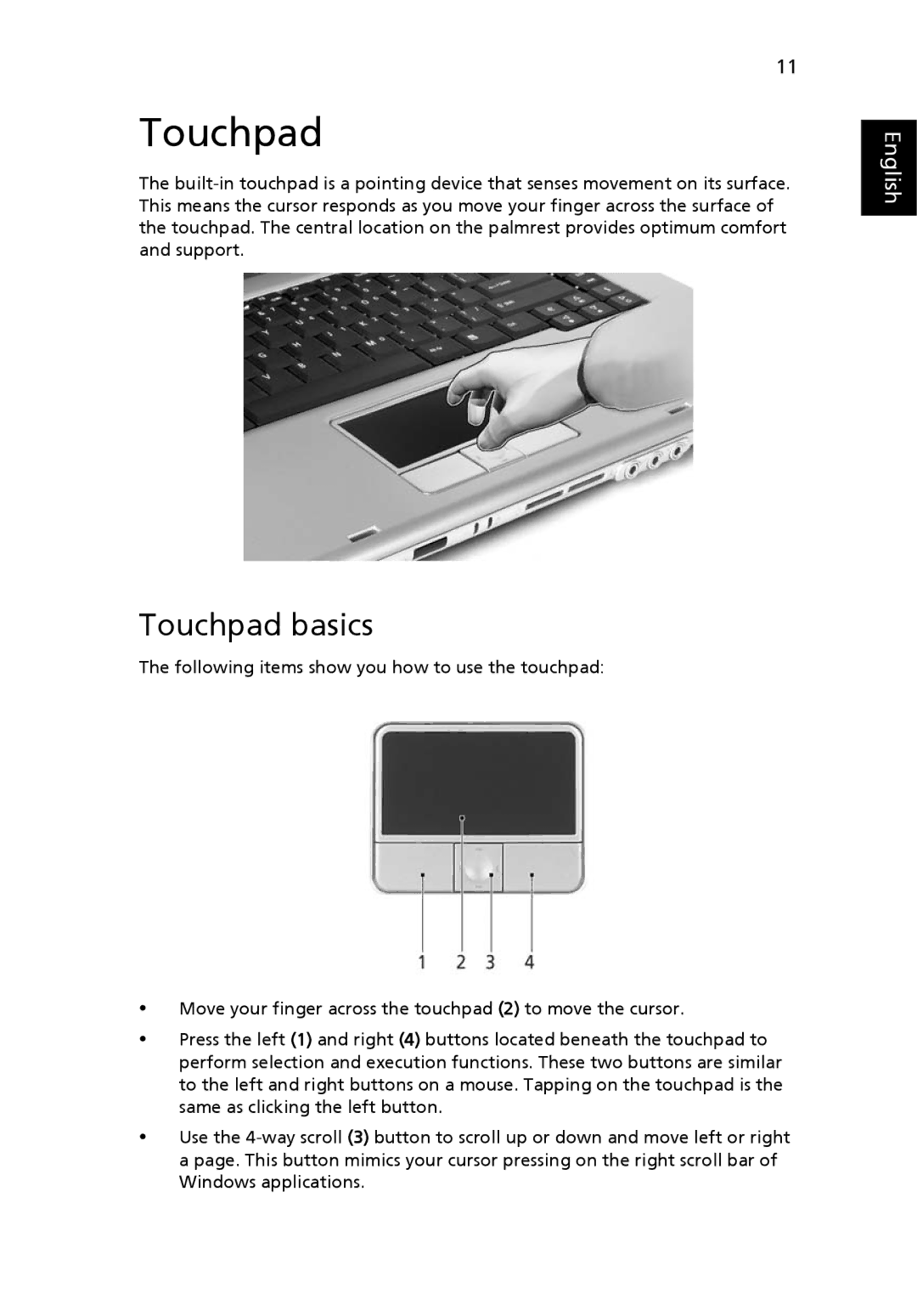 Acer 2430 Series manual Touchpad basics 