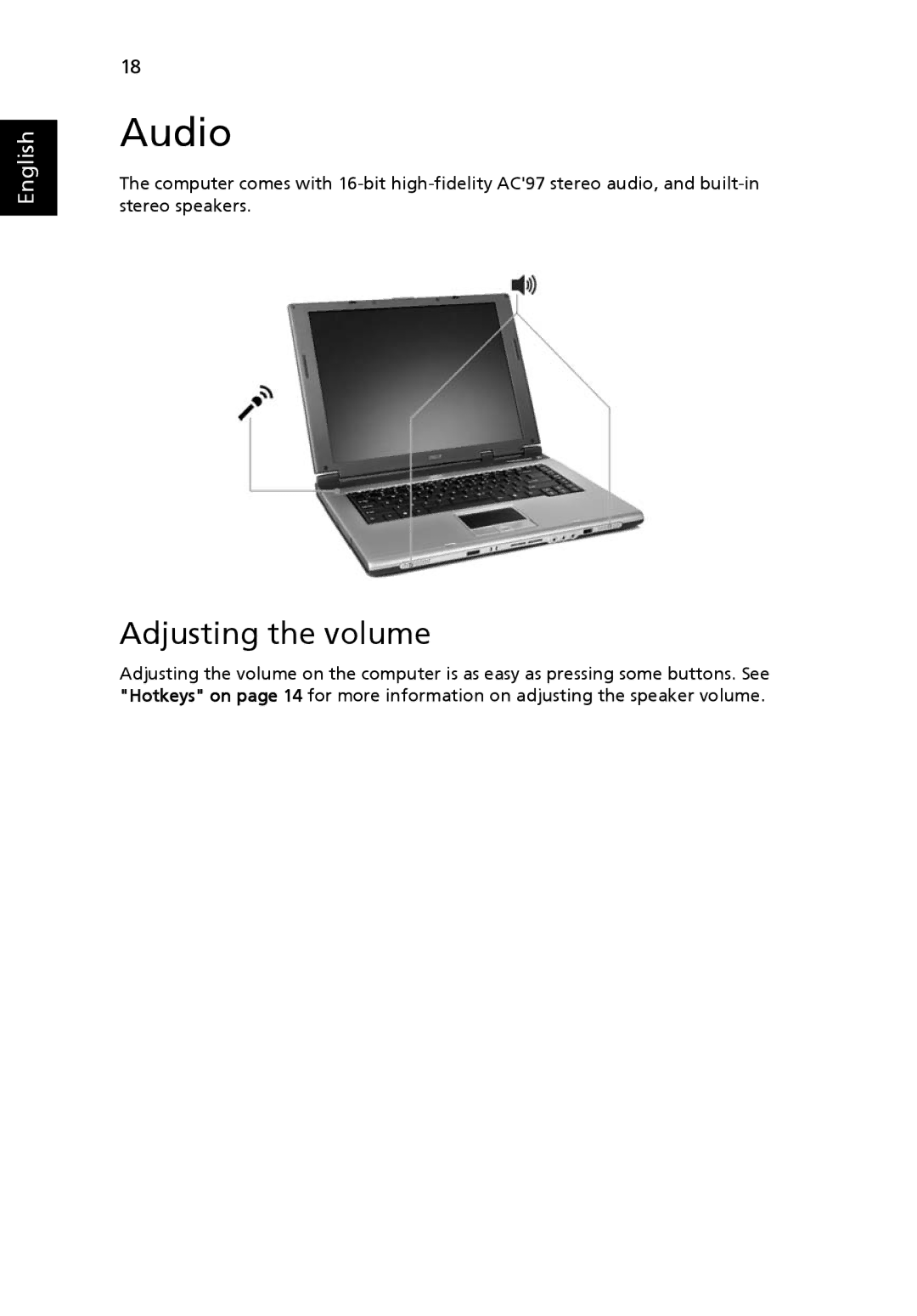 Acer 2430 Series manual Audio, Adjusting the volume 