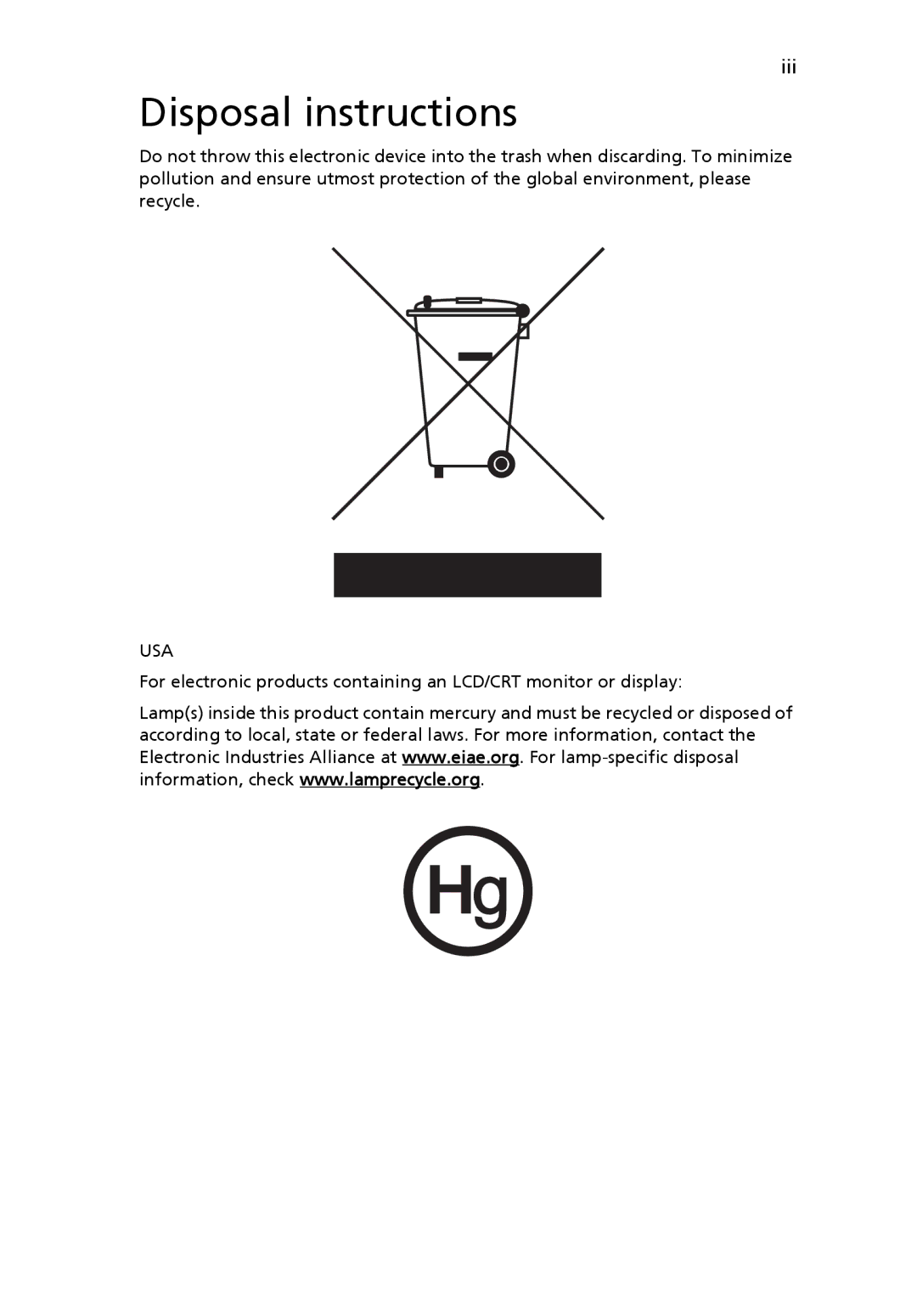 Acer 2430 Series manual Disposal instructions 