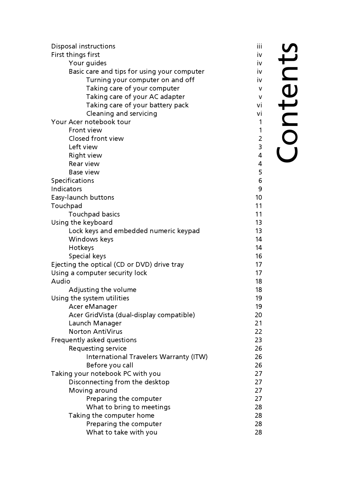 Acer 2430 Series manual Contents 