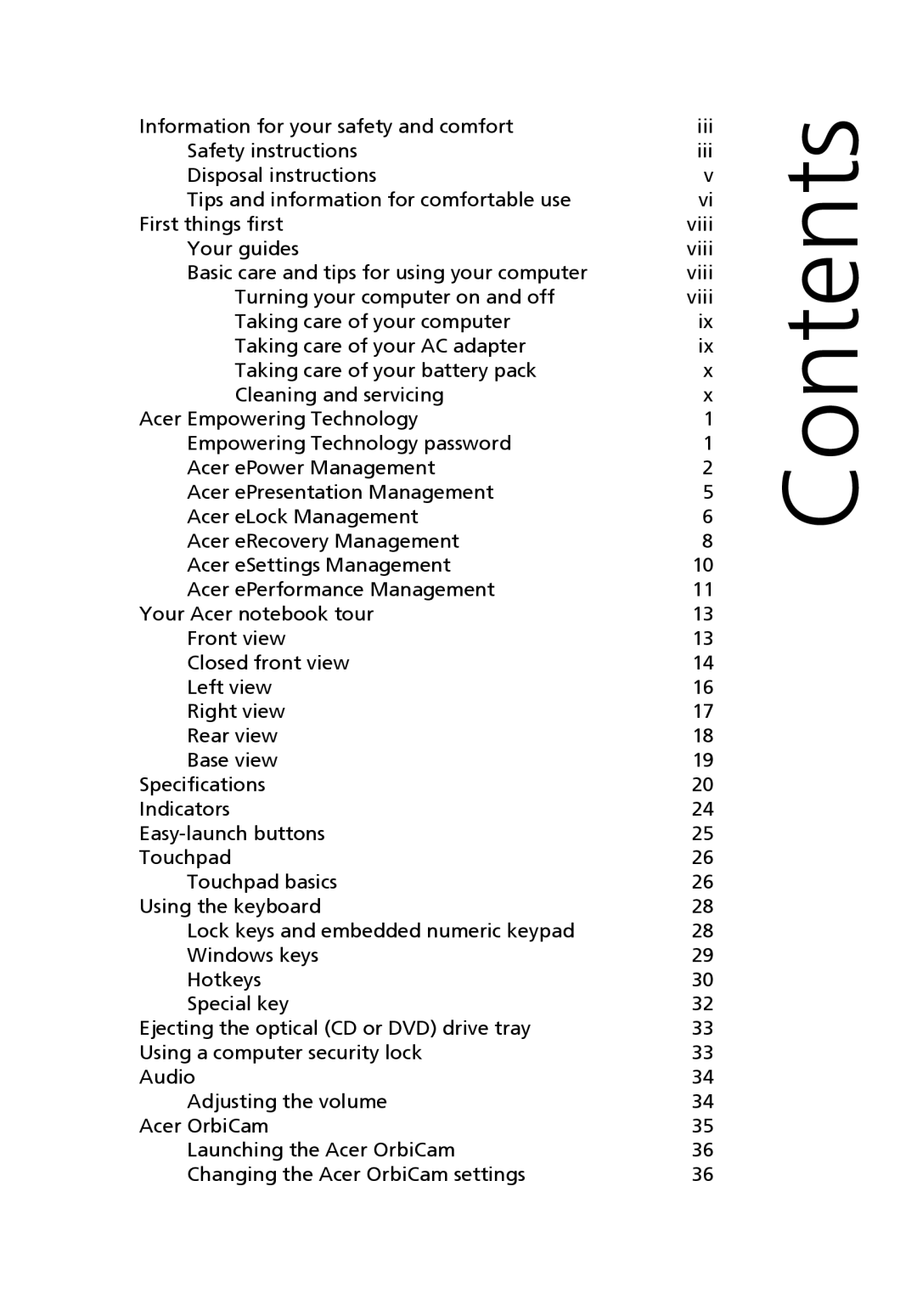 Acer 2440 Series manual Contents 