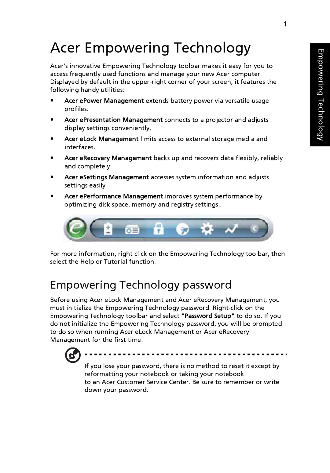 Acer 2440 Series manual Acer Empowering Technology, Empowering Technology password 