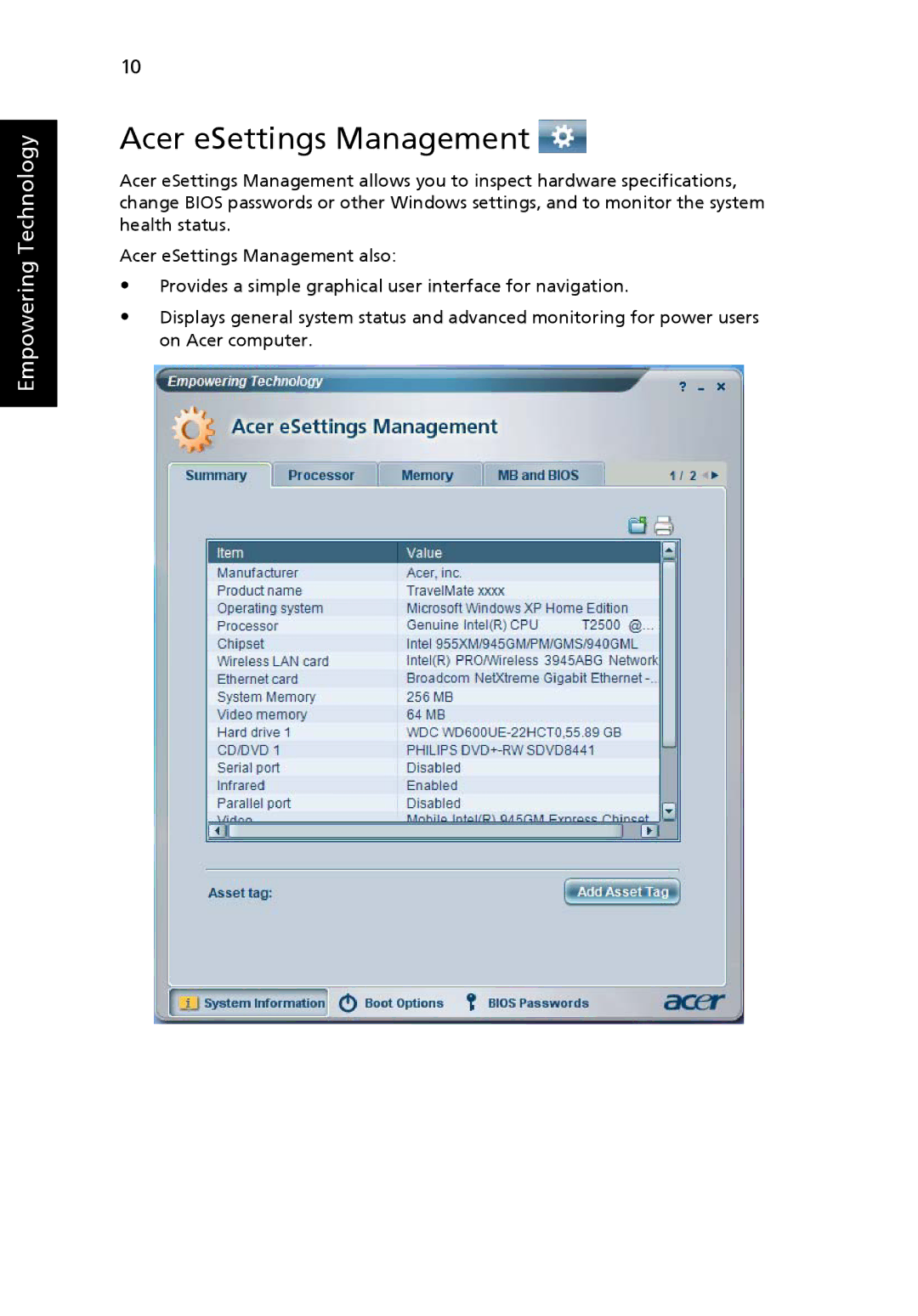 Acer 2440 Series manual Acer eSettings Management 