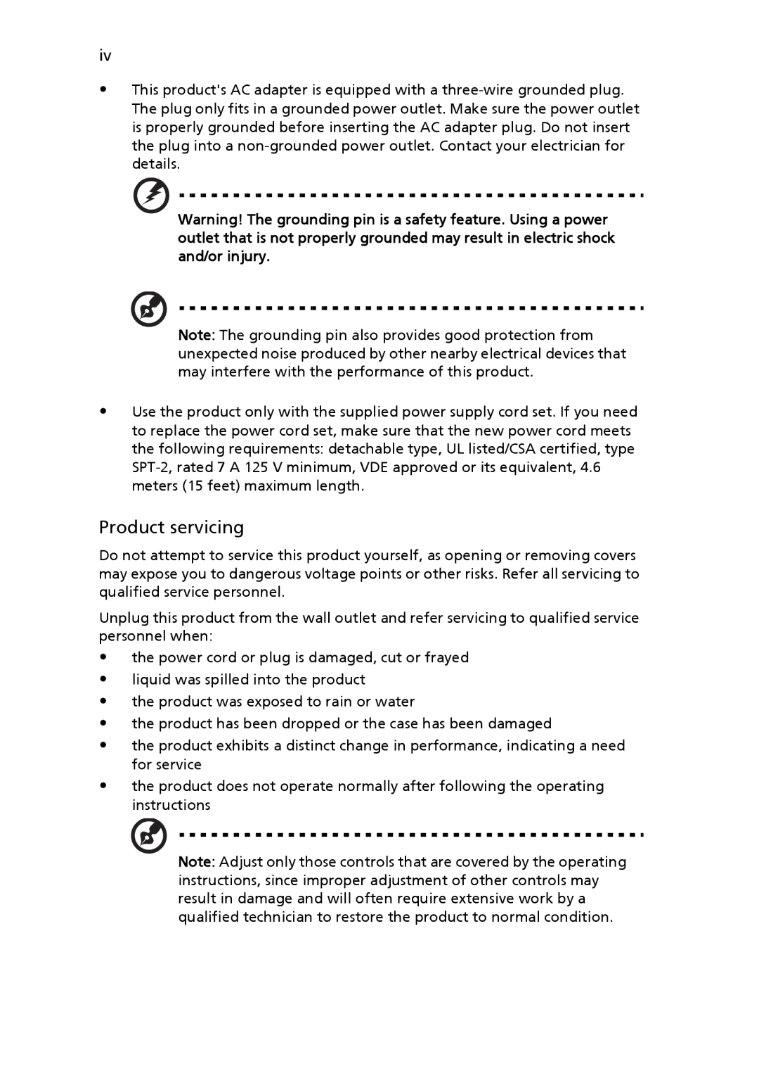 Acer 2440 Series manual Product servicing 