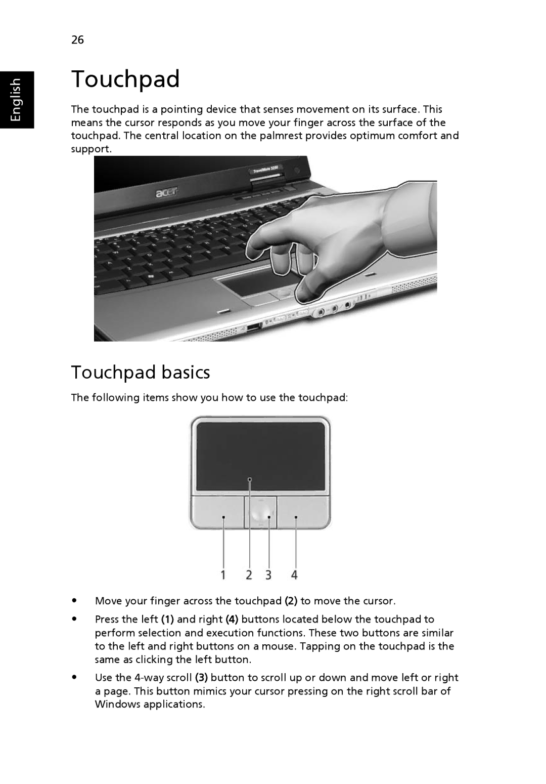 Acer 2440 Series manual Touchpad basics 