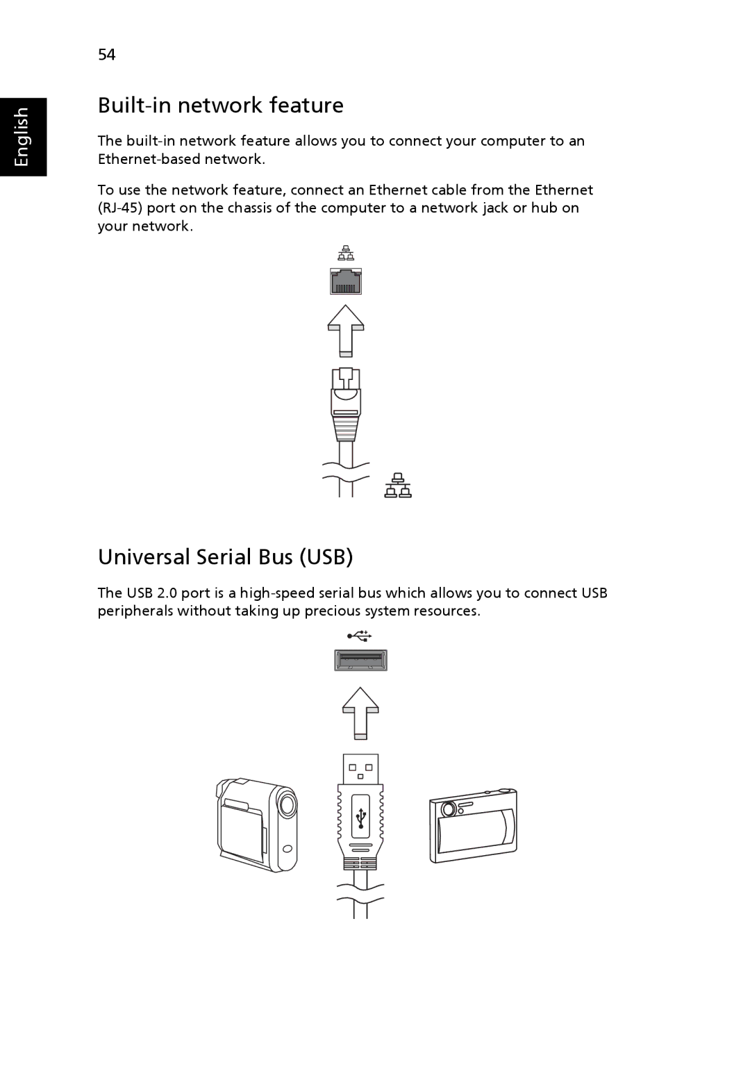 Acer 2440 Series manual Built-in network feature, Universal Serial Bus USB 