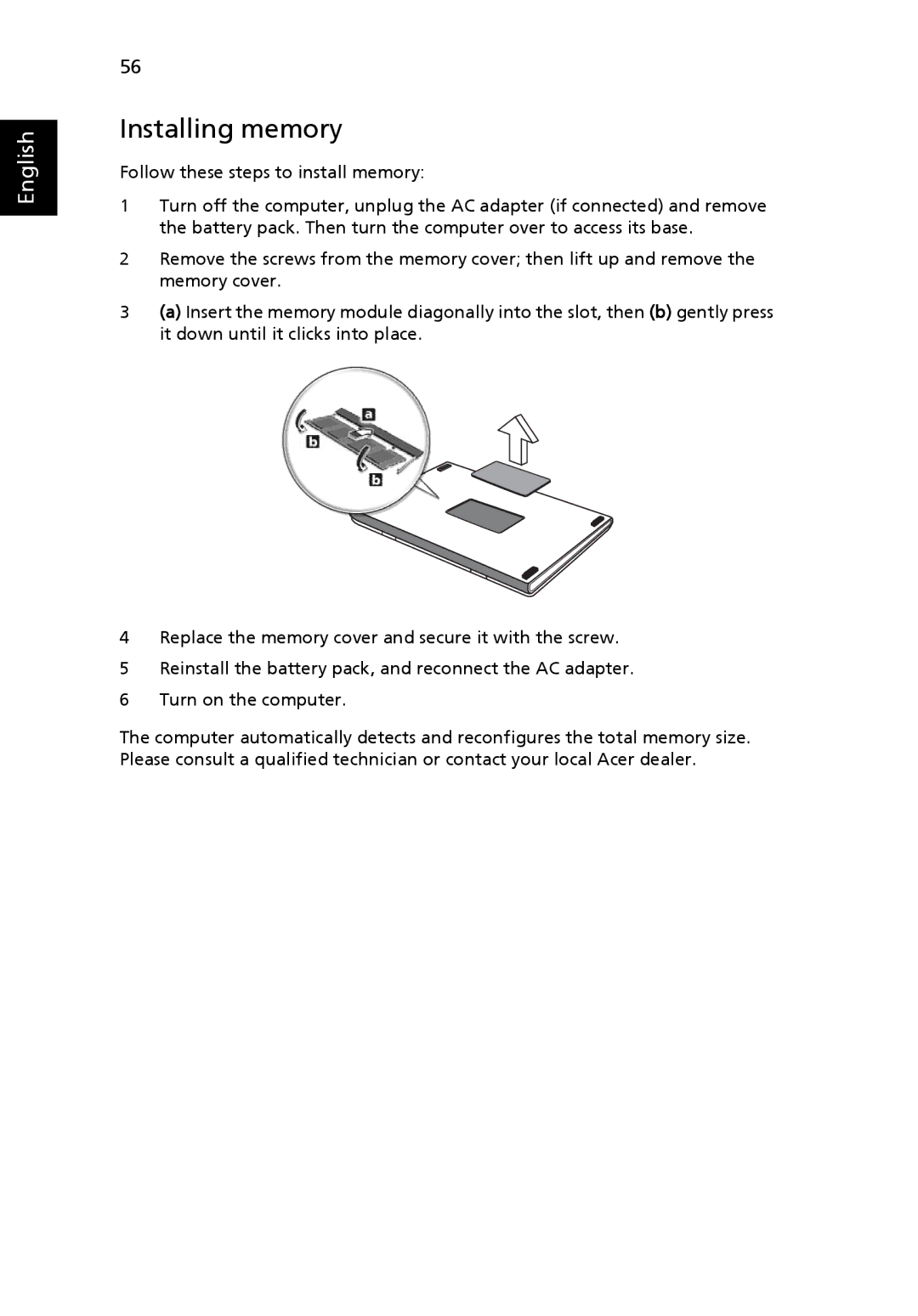 Acer 2440 Series manual Installing memory 