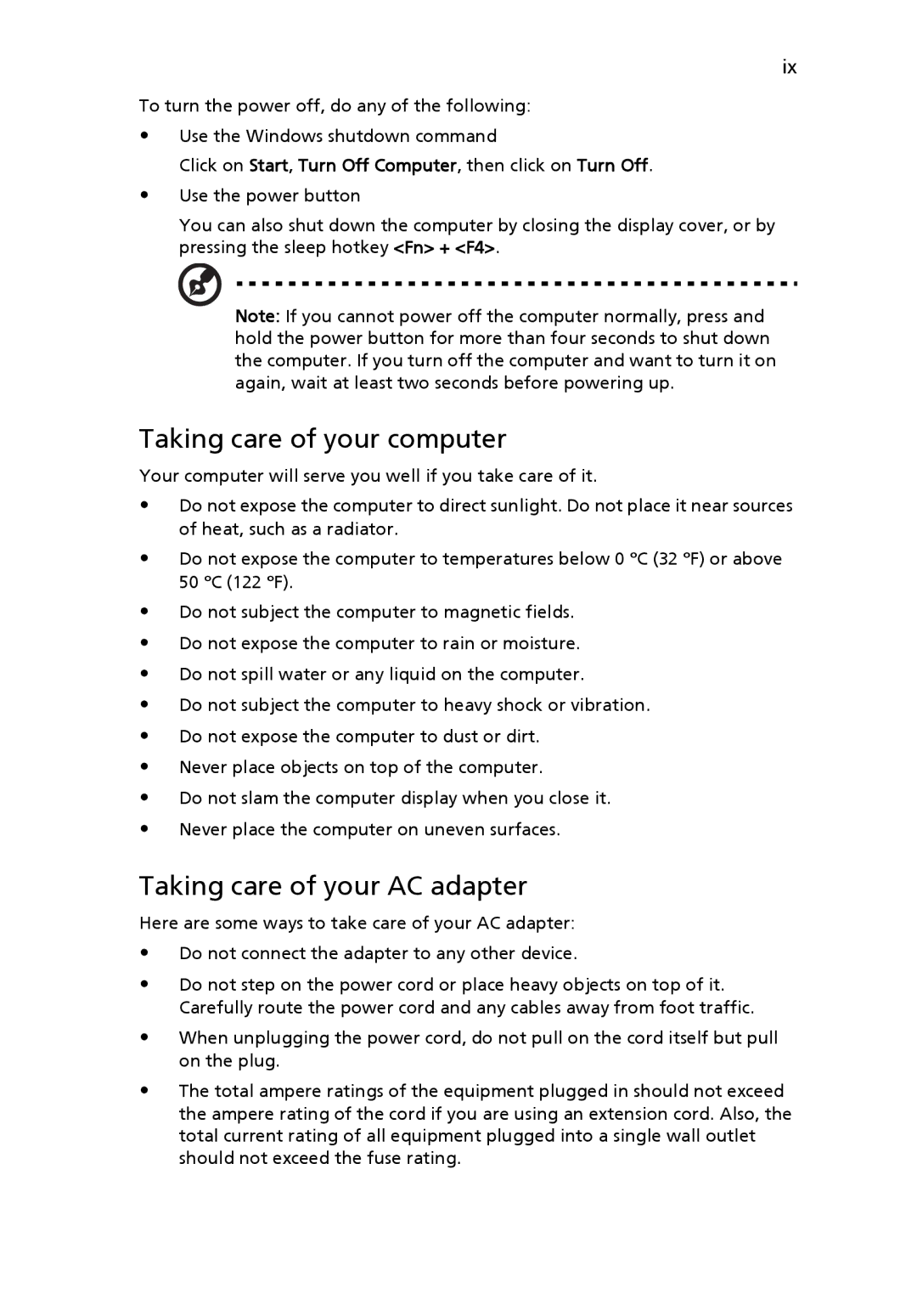 Acer 2440 Series manual Taking care of your computer, Taking care of your AC adapter 