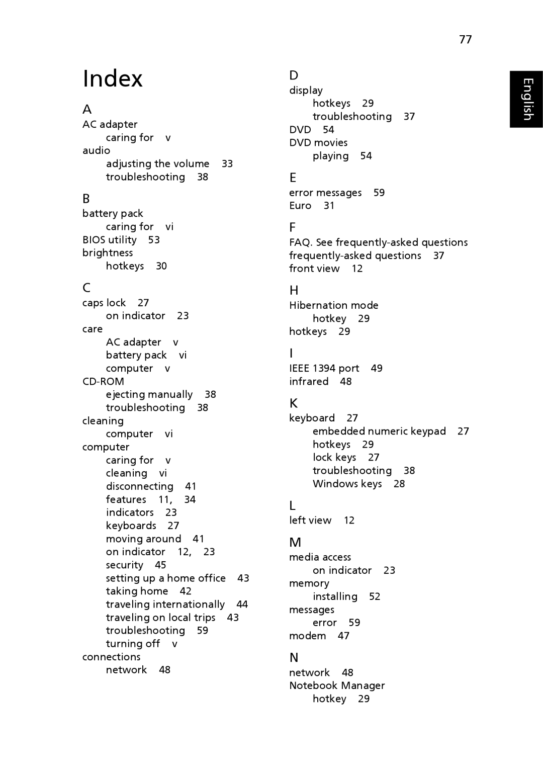 Acer 2440 Series manual Index, Cd-Rom 