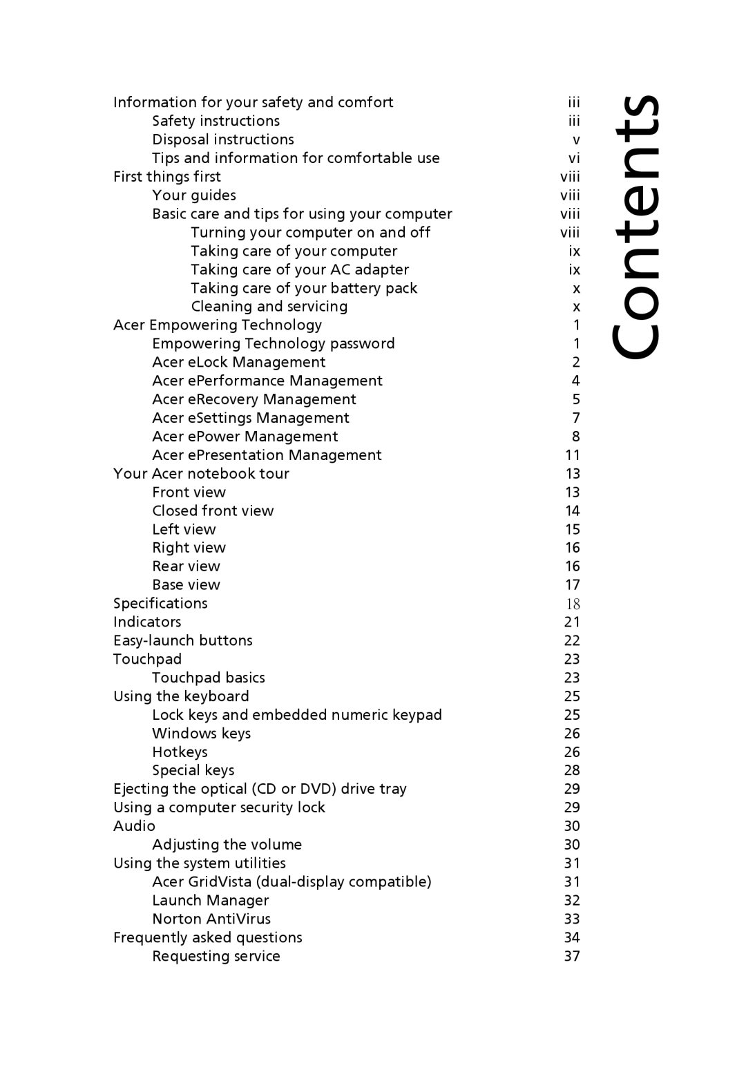 Acer 2450 manual Contents 