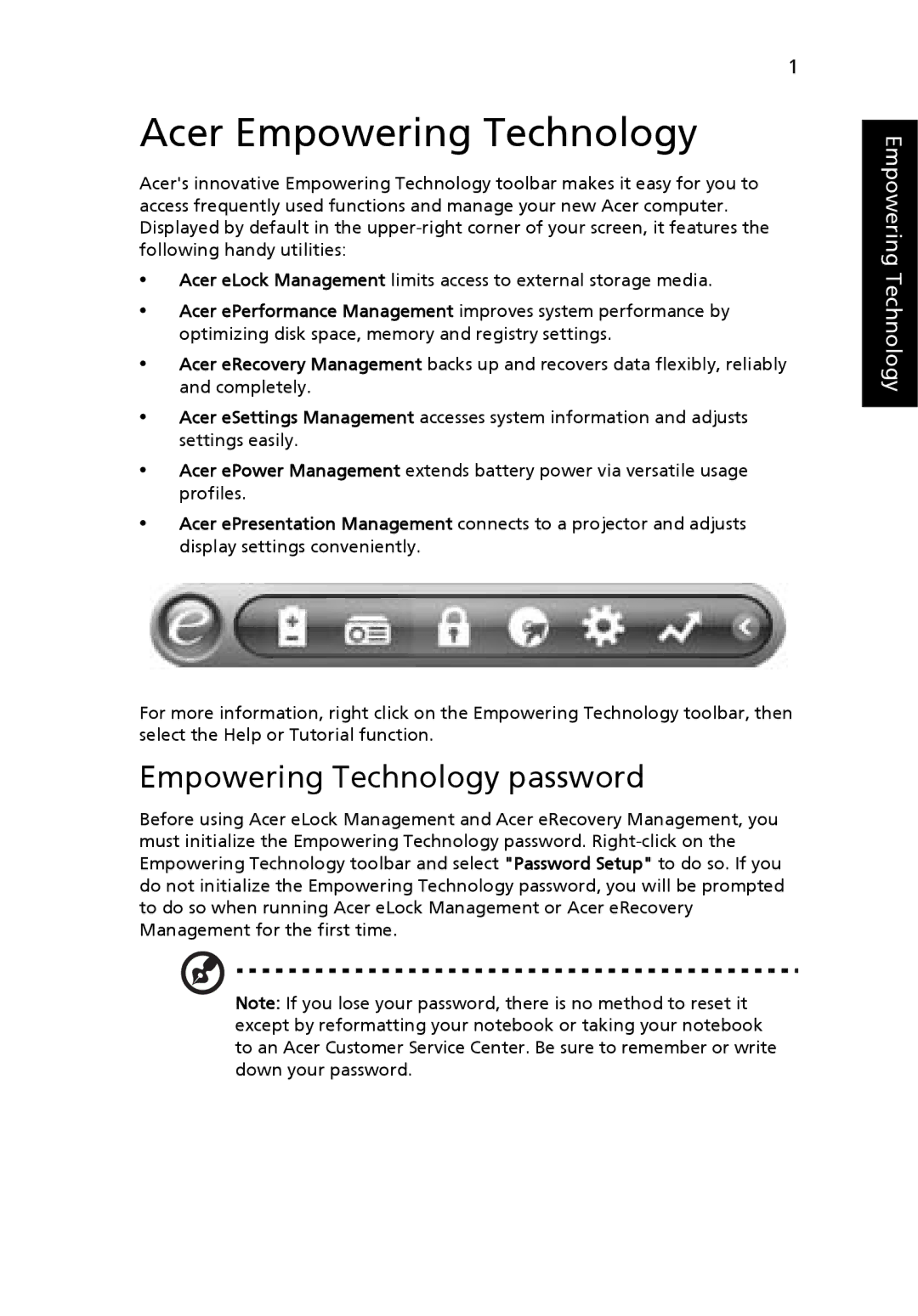 Acer 2450 manual Acer Empowering Technology, Empowering Technology password 