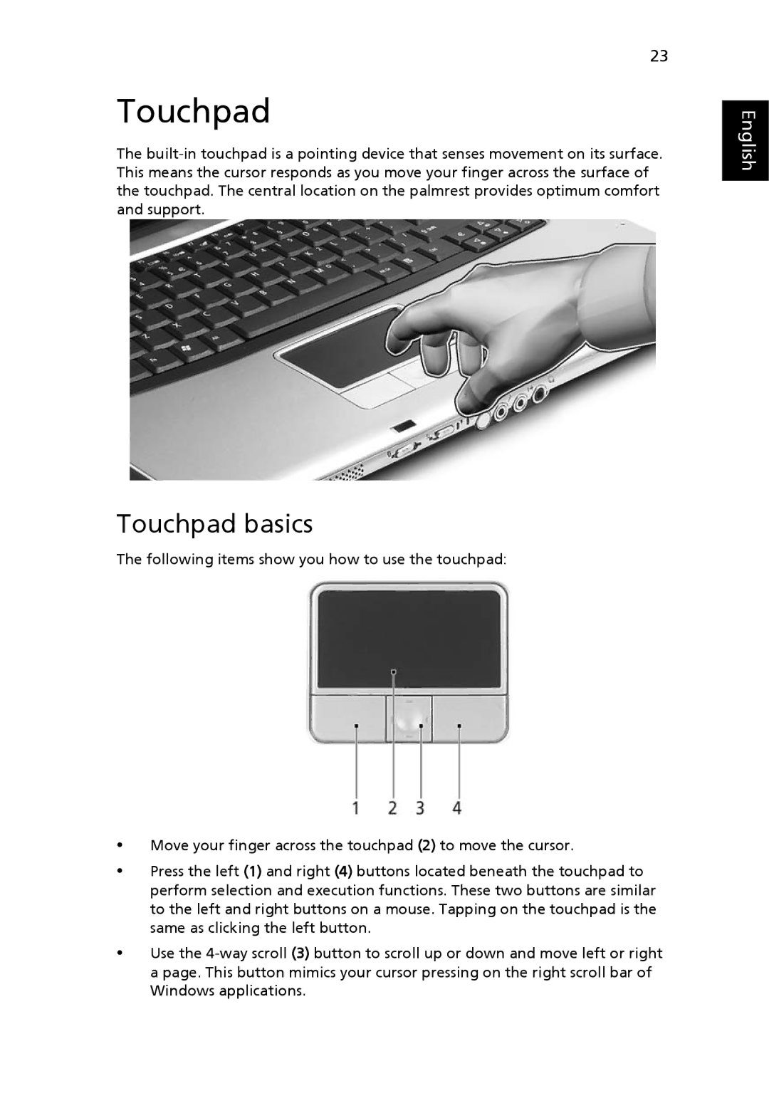 Acer 2450 manual Touchpad basics 