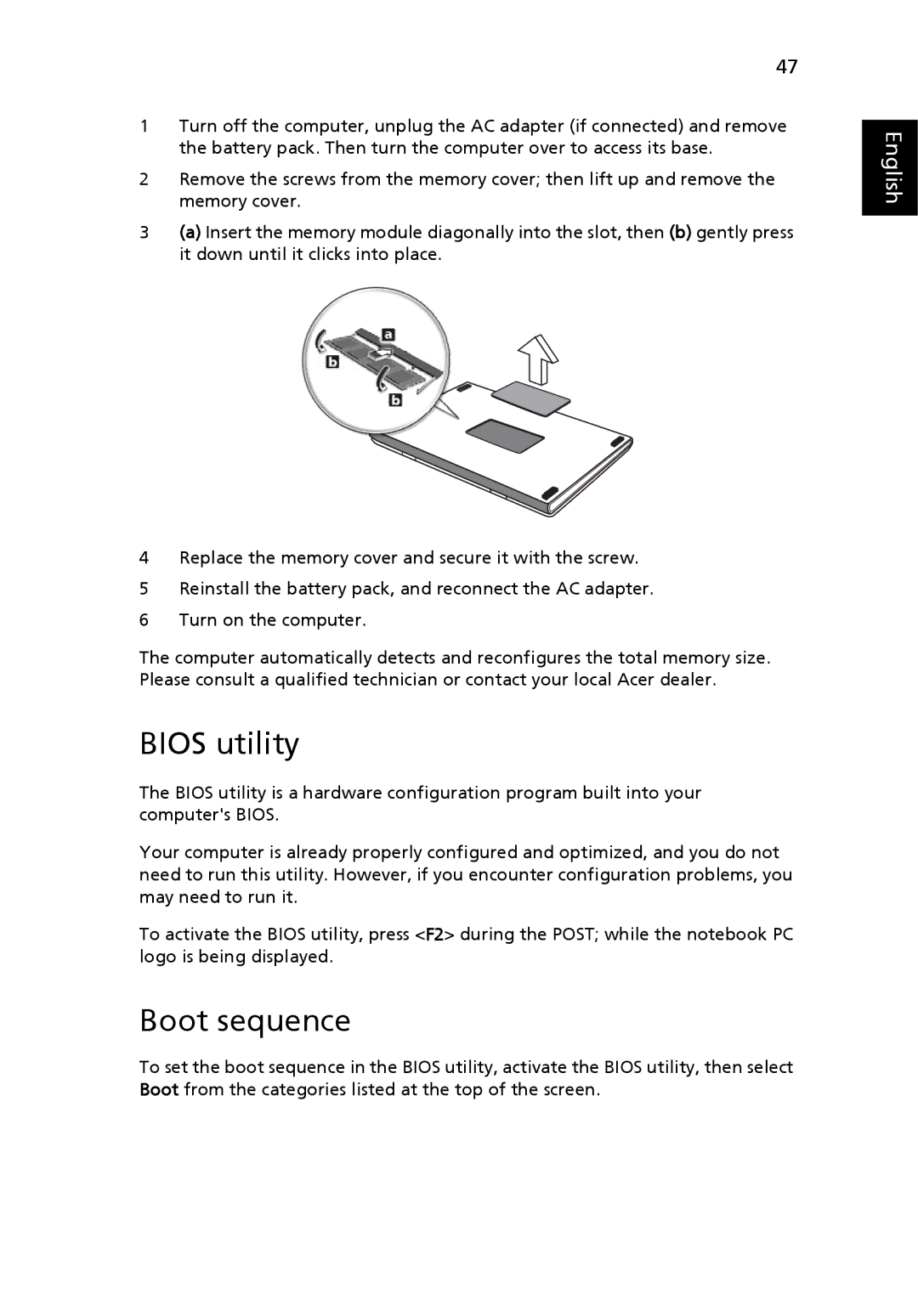 Acer 2450 manual Bios utility, Boot sequence 