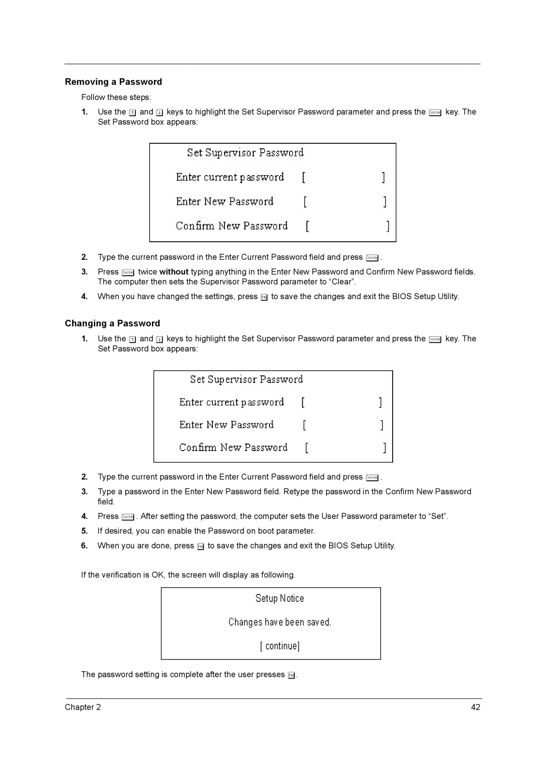 Acer 250 manual Removing a Password 