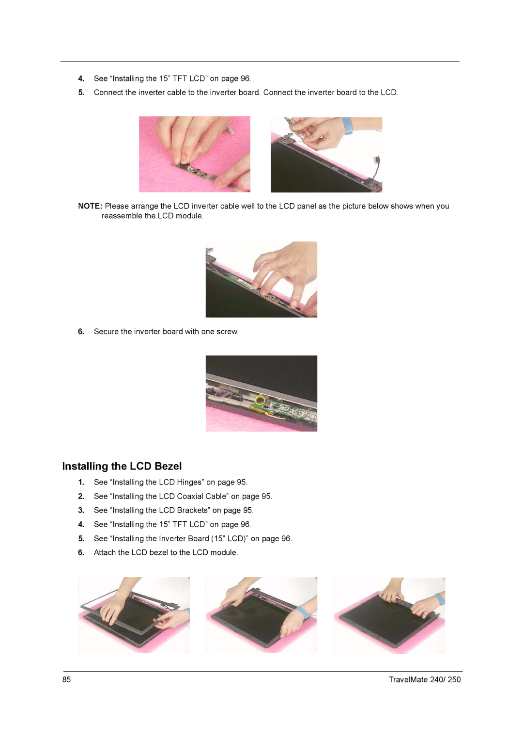 Acer 250 manual Installing the LCD Bezel 