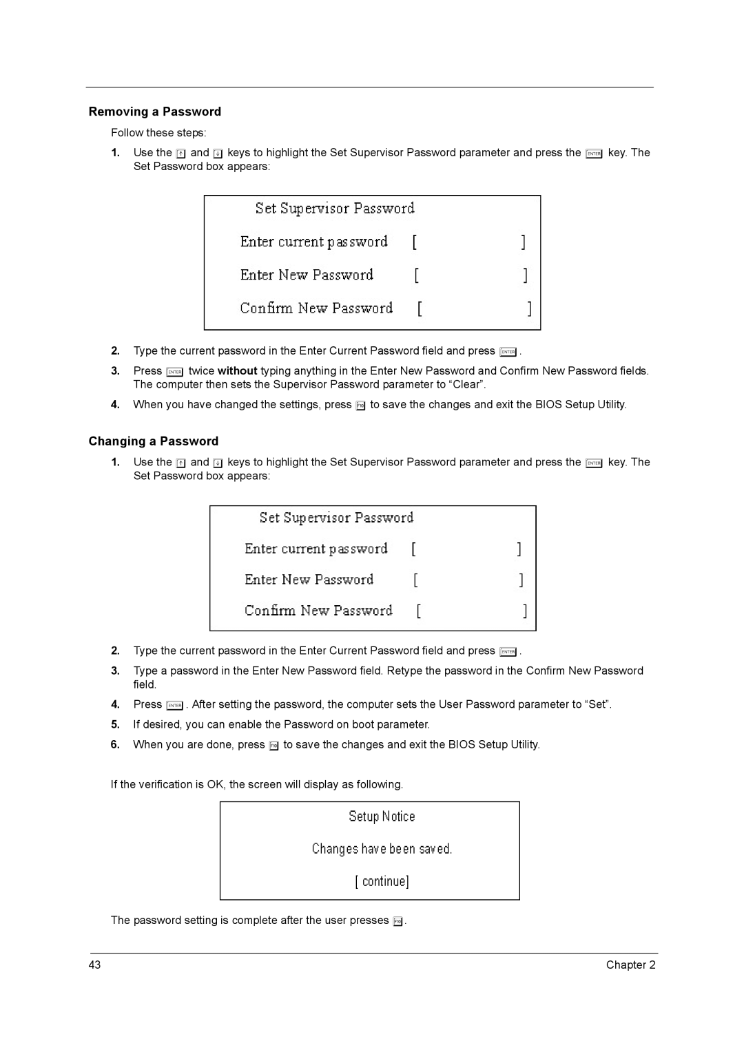 Acer 2500 manual Removing a Password 