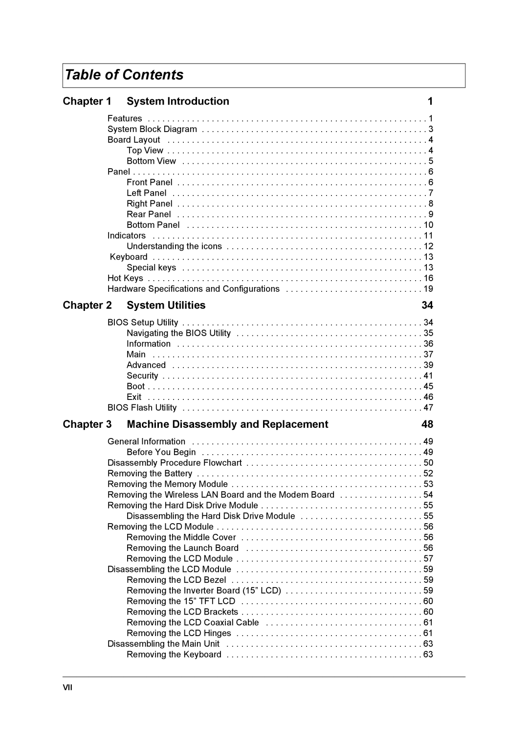 Acer 2500 manual Table of Contents 