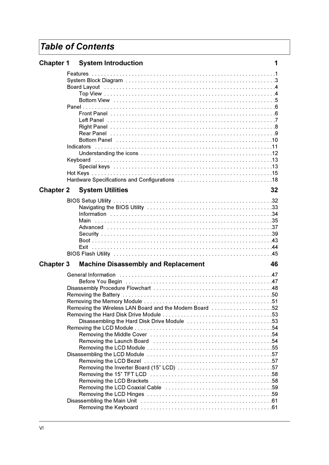 Acer 2500 manual Table of Contents 