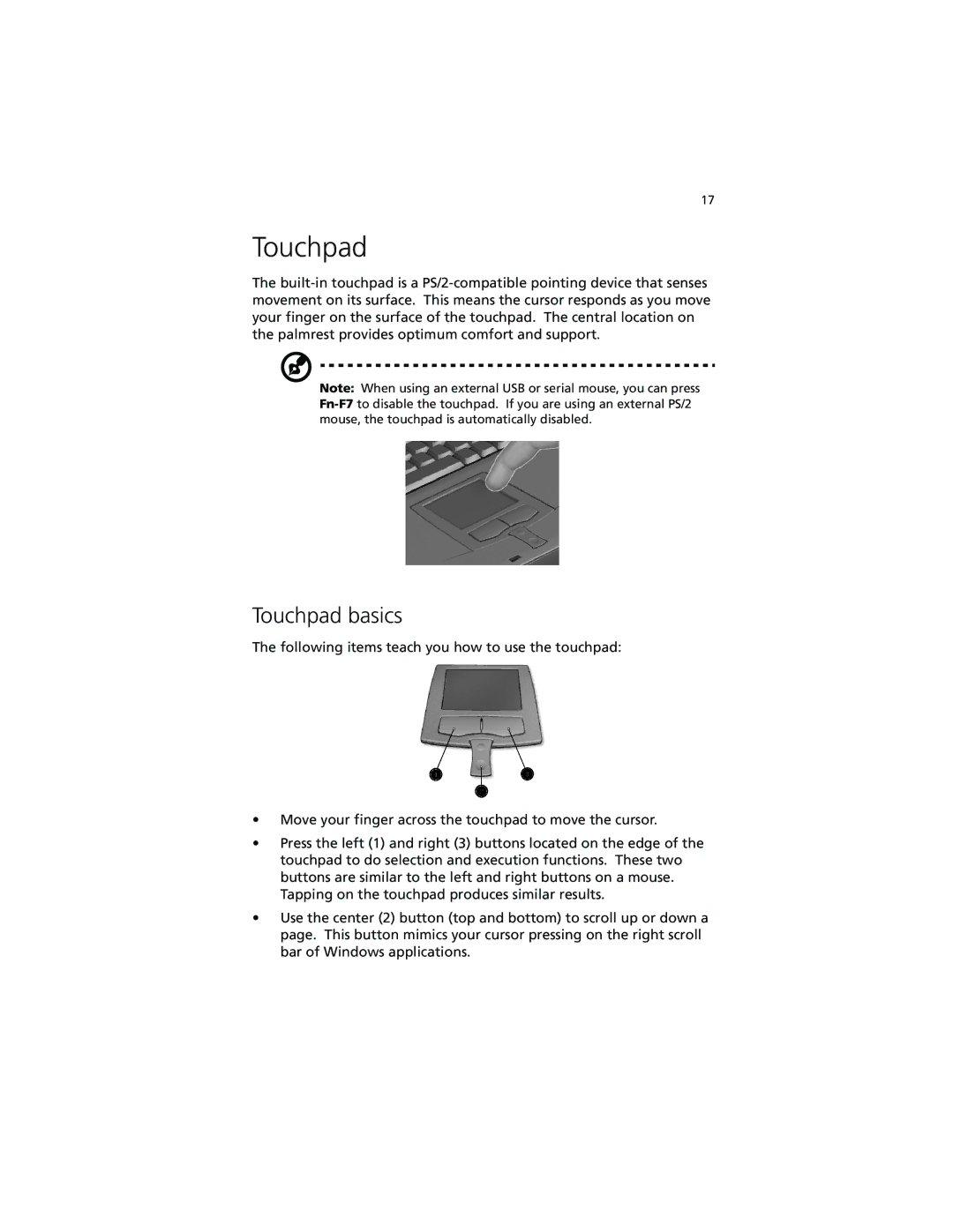 Acer 260 series manual Touchpad basics 