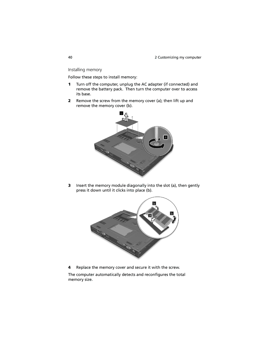 Acer 260 series manual Installing memory 