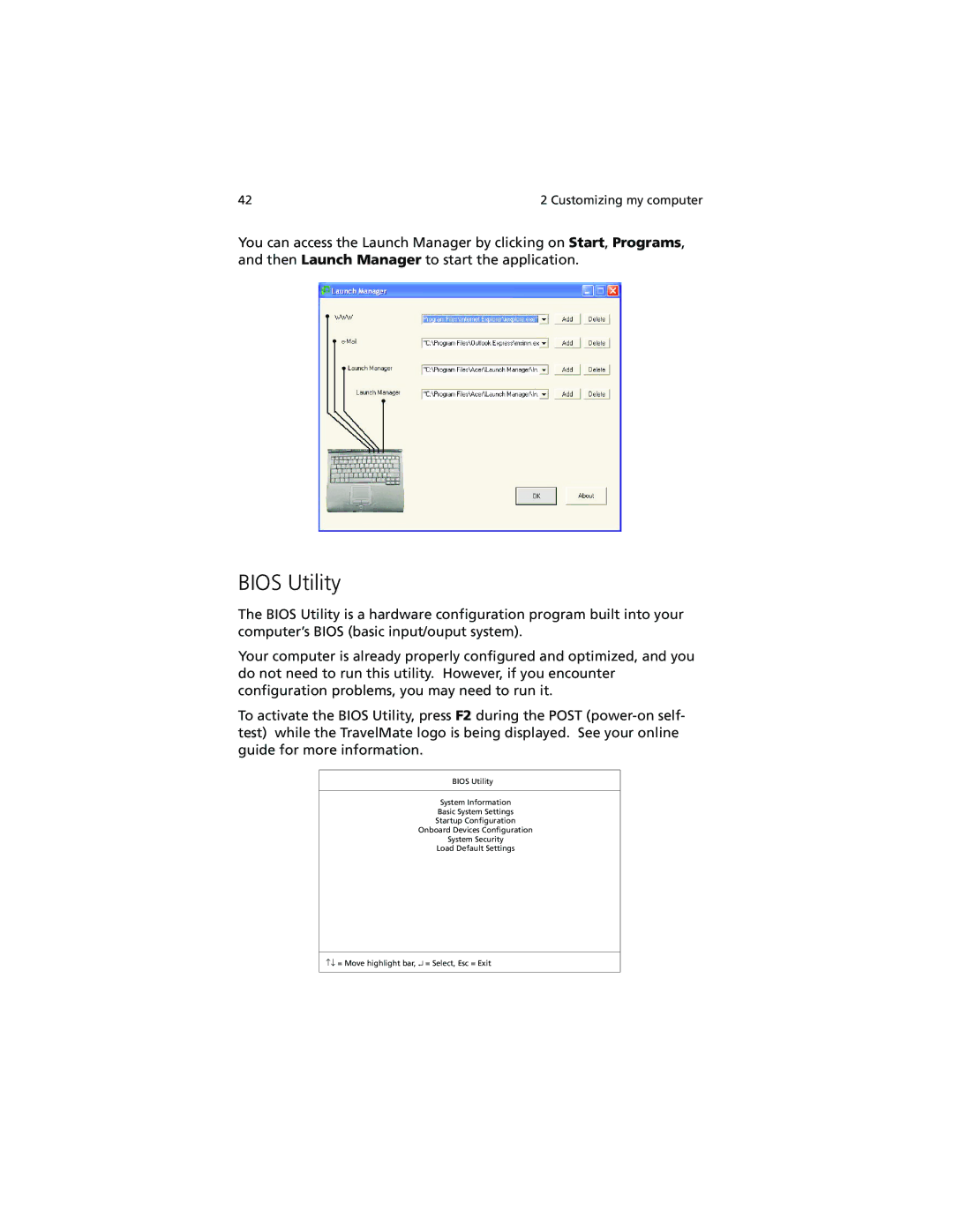 Acer 260 series manual Bios Utility 