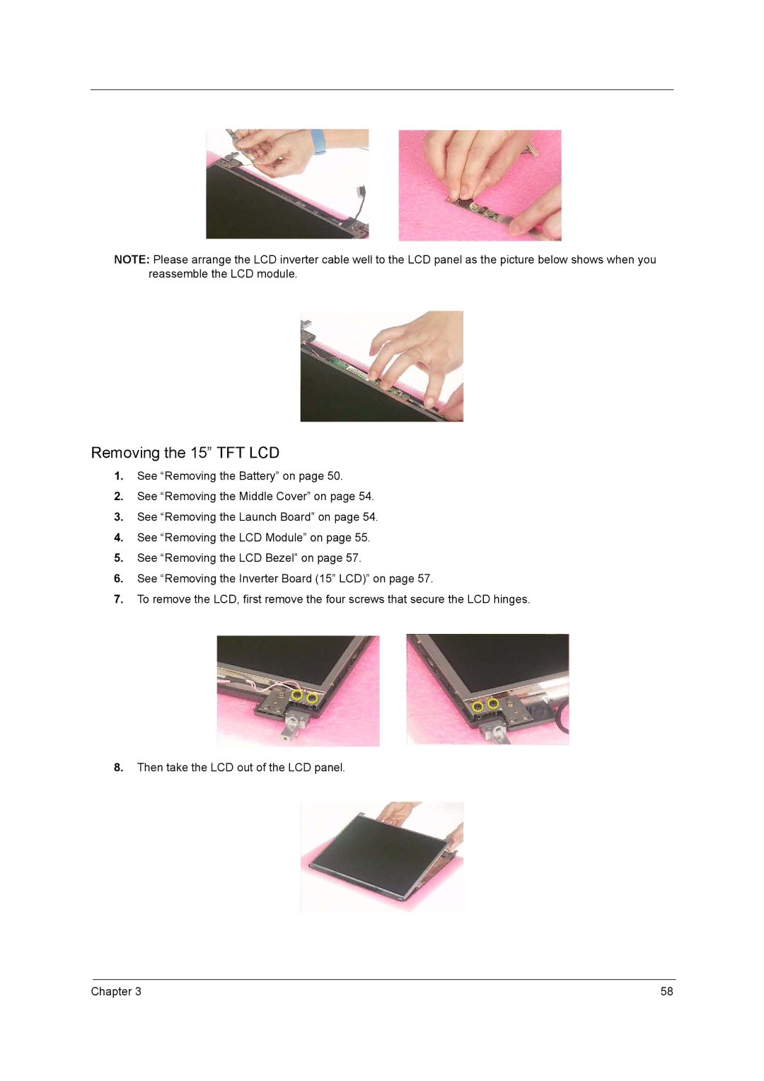 Acer 2600 manual Removing the 15 TFT LCD 