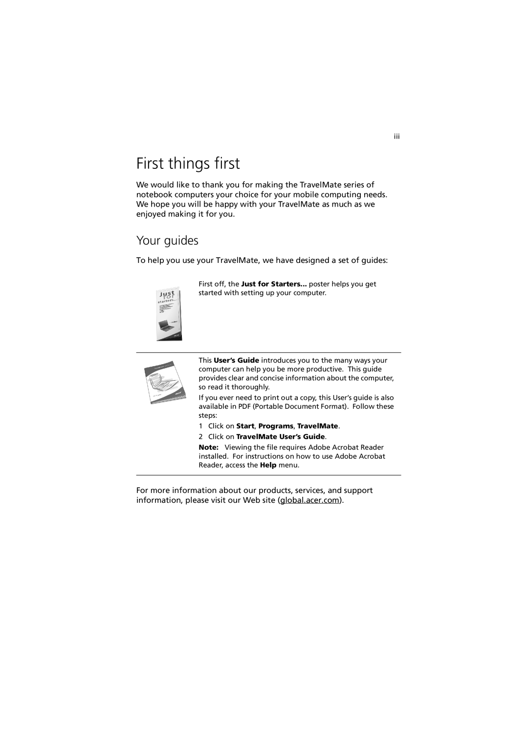 Acer 270 manual First things first, Your guides 