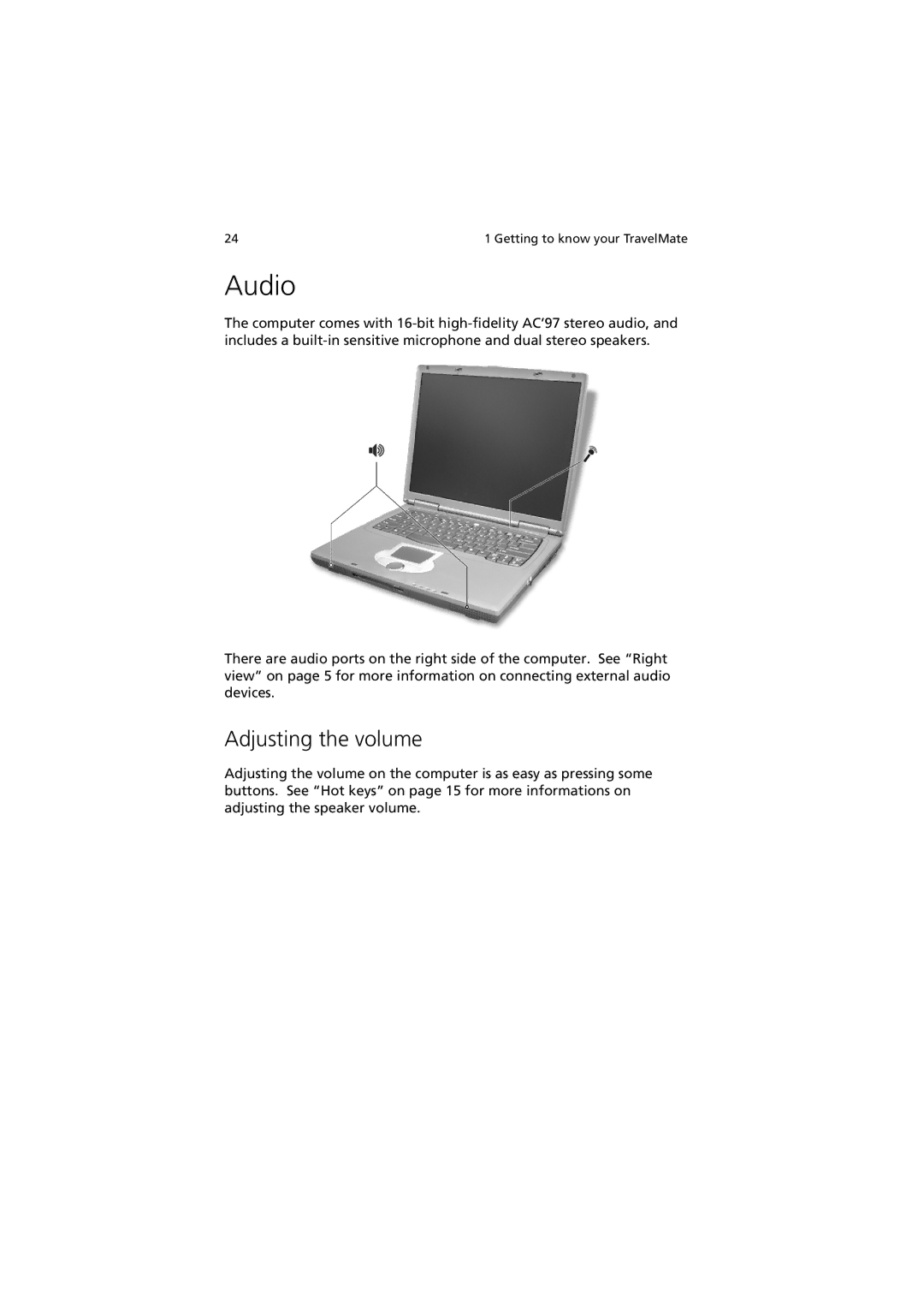 Acer 270 manual Audio, Adjusting the volume 