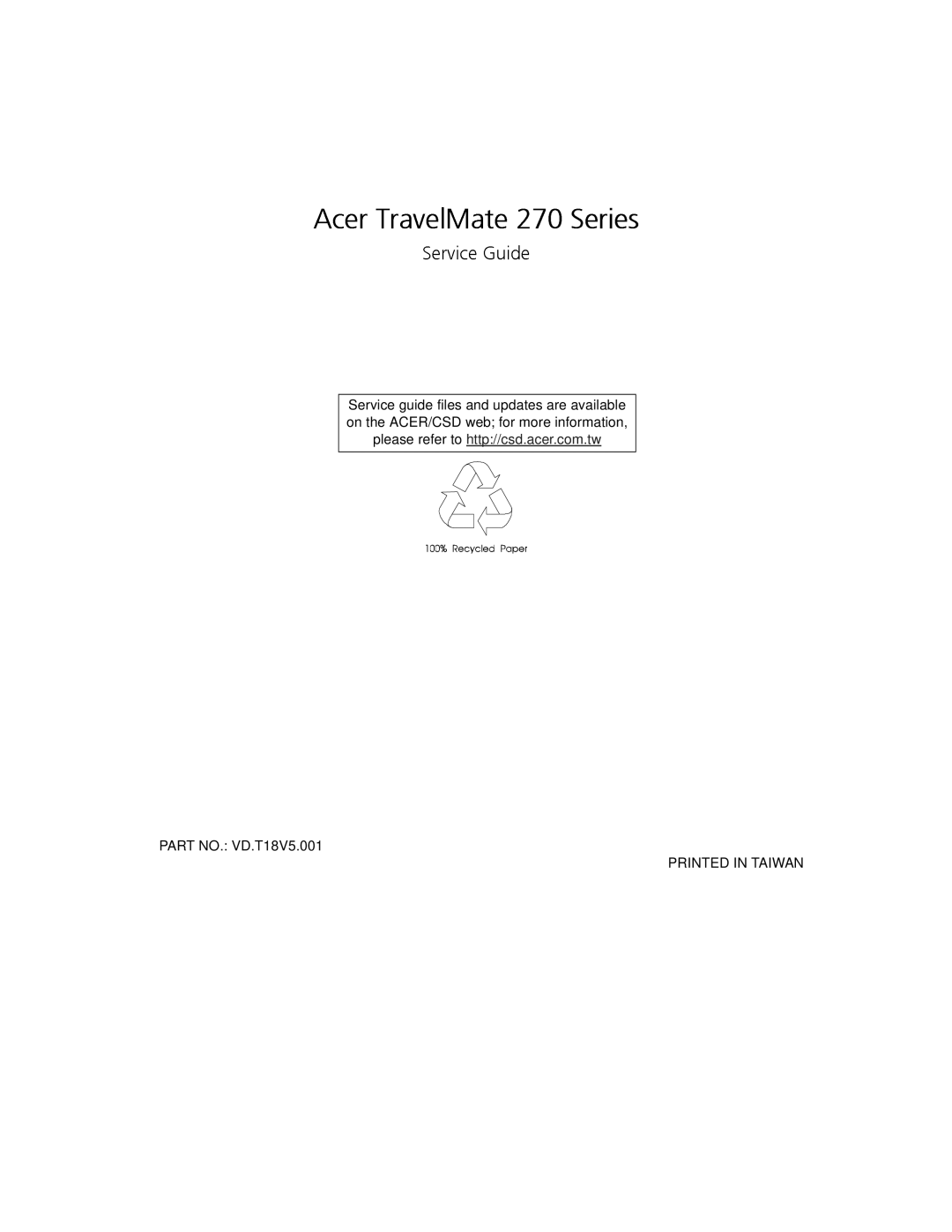 Acer 270 manual ServiceGuide 