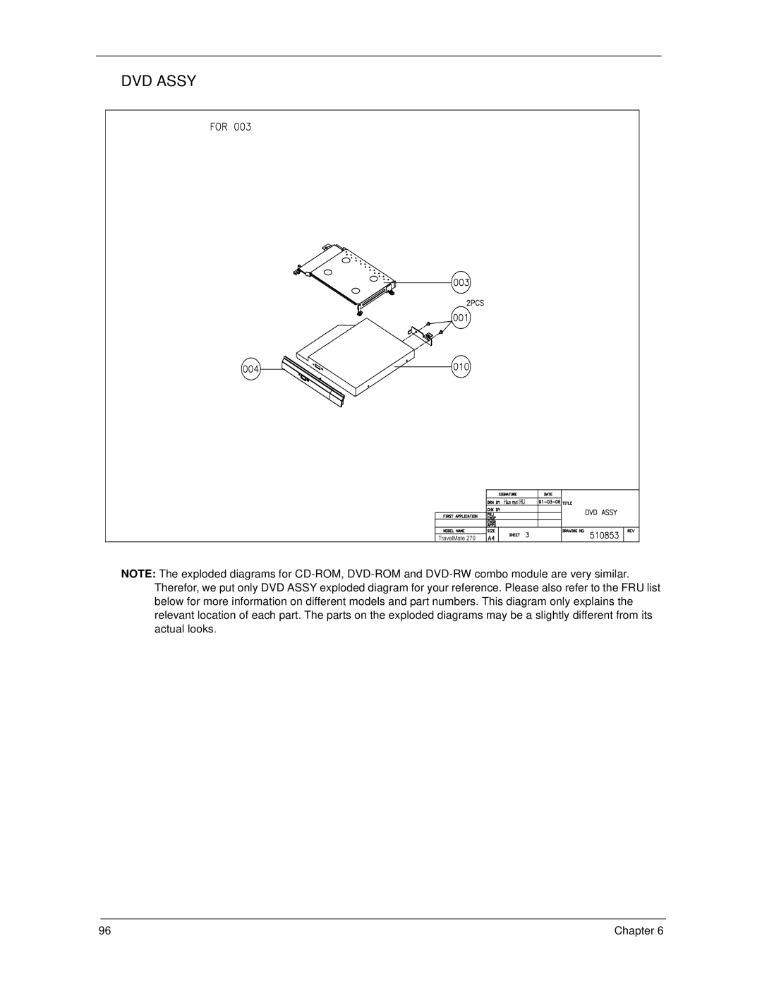 Acer 270 manual DVD Assy 