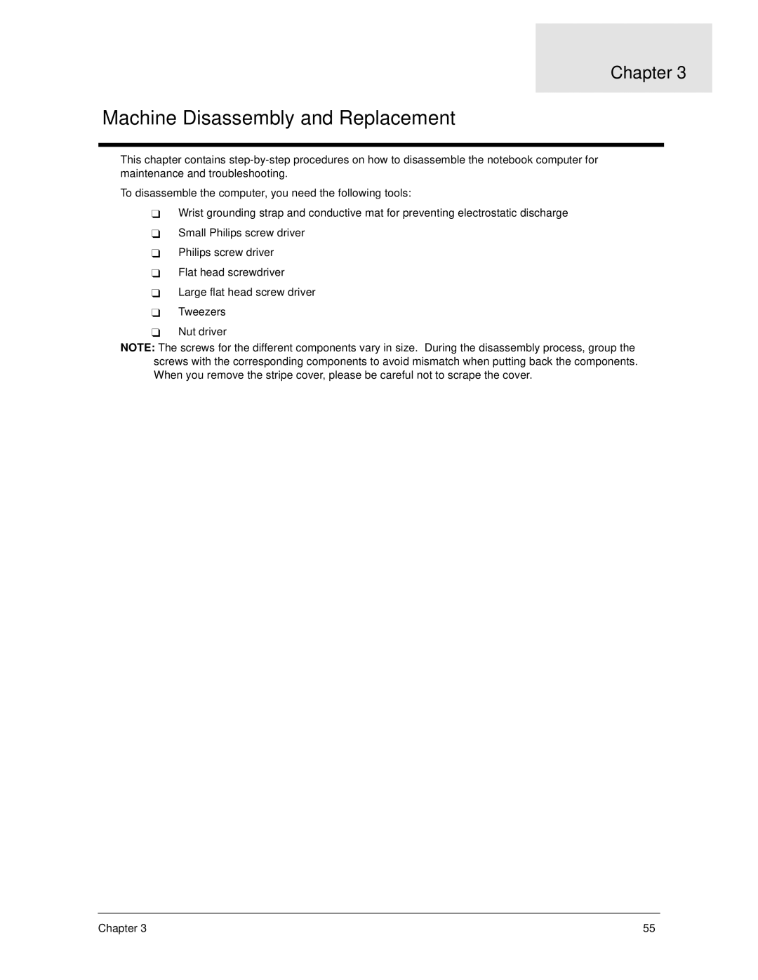 Acer 270 manual Machine Disassembly and Replacement 