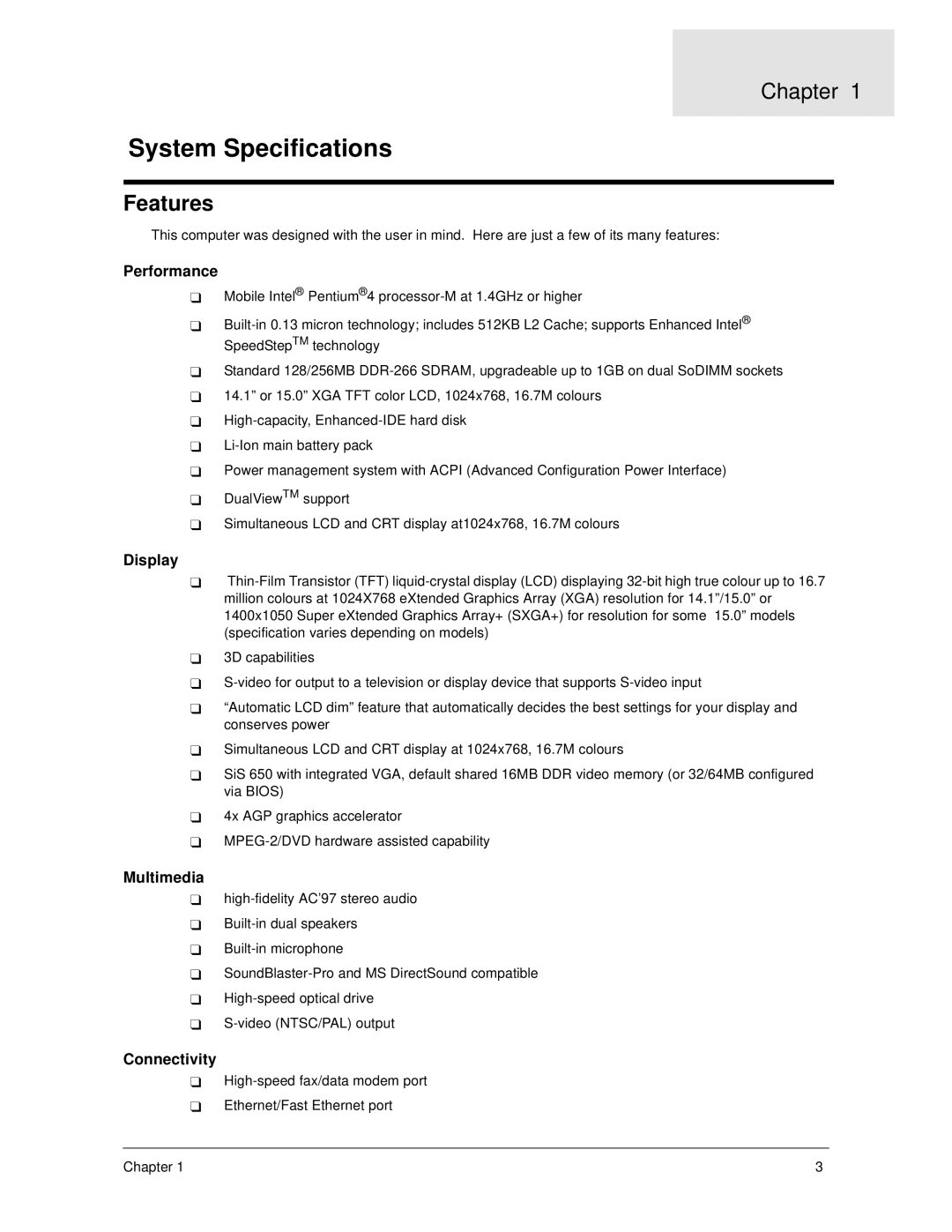 Acer 270 manual Chapter, Features 